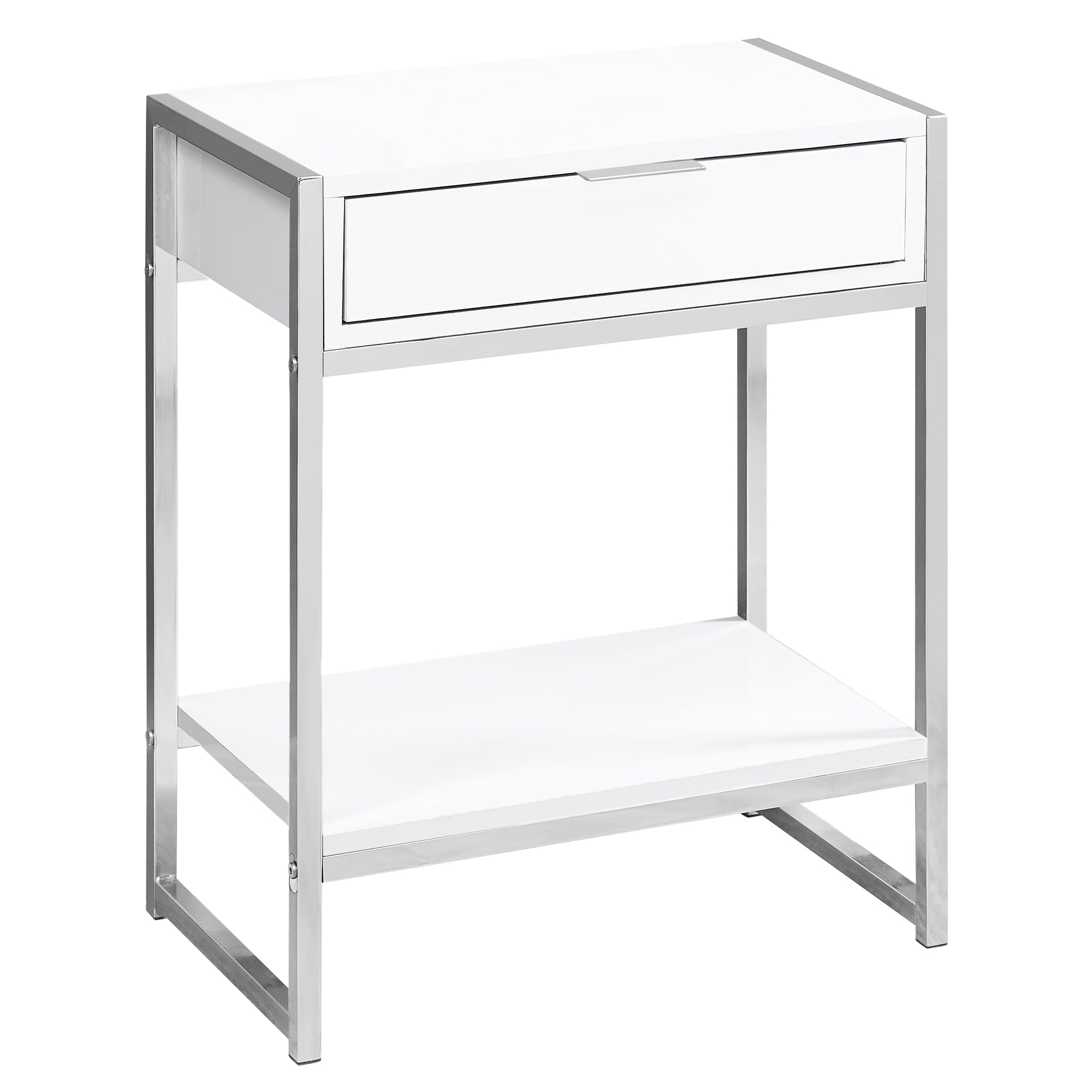 TABLE D'APPOINT - 24"H / BLANC BRILLANT / MÉTAL CHROME