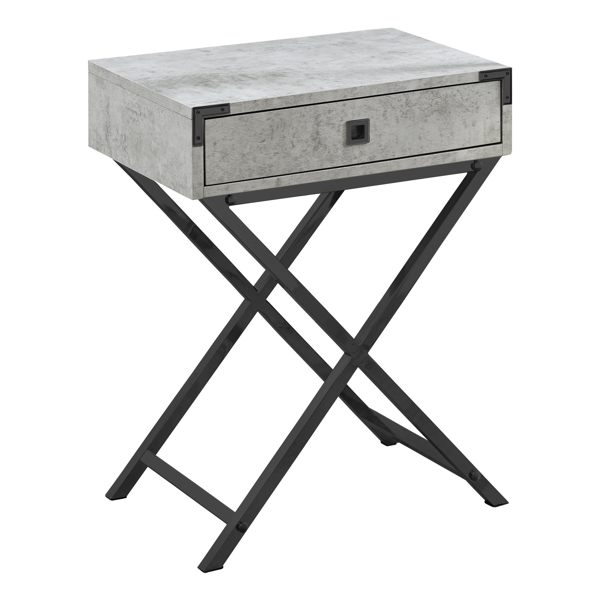 TABLE D'APPOINT - 24"H / CIMENT GRIS / MÉTAL NICKEL NOIR