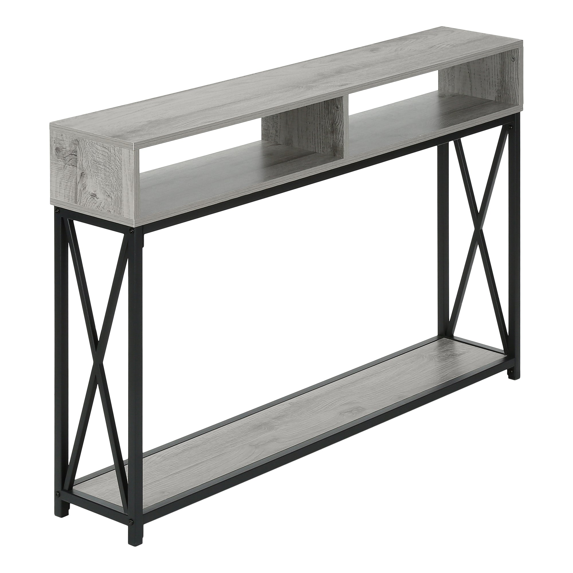 TABLE D'APPOINT - 48"L / CONSOLE D'ENTRÉE EN MÉTAL GRIS / NOIR