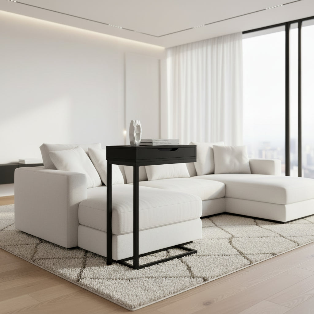 TABLE D'APPOINT - NOIR / MÉTAL NOIR AVEC TIROIR