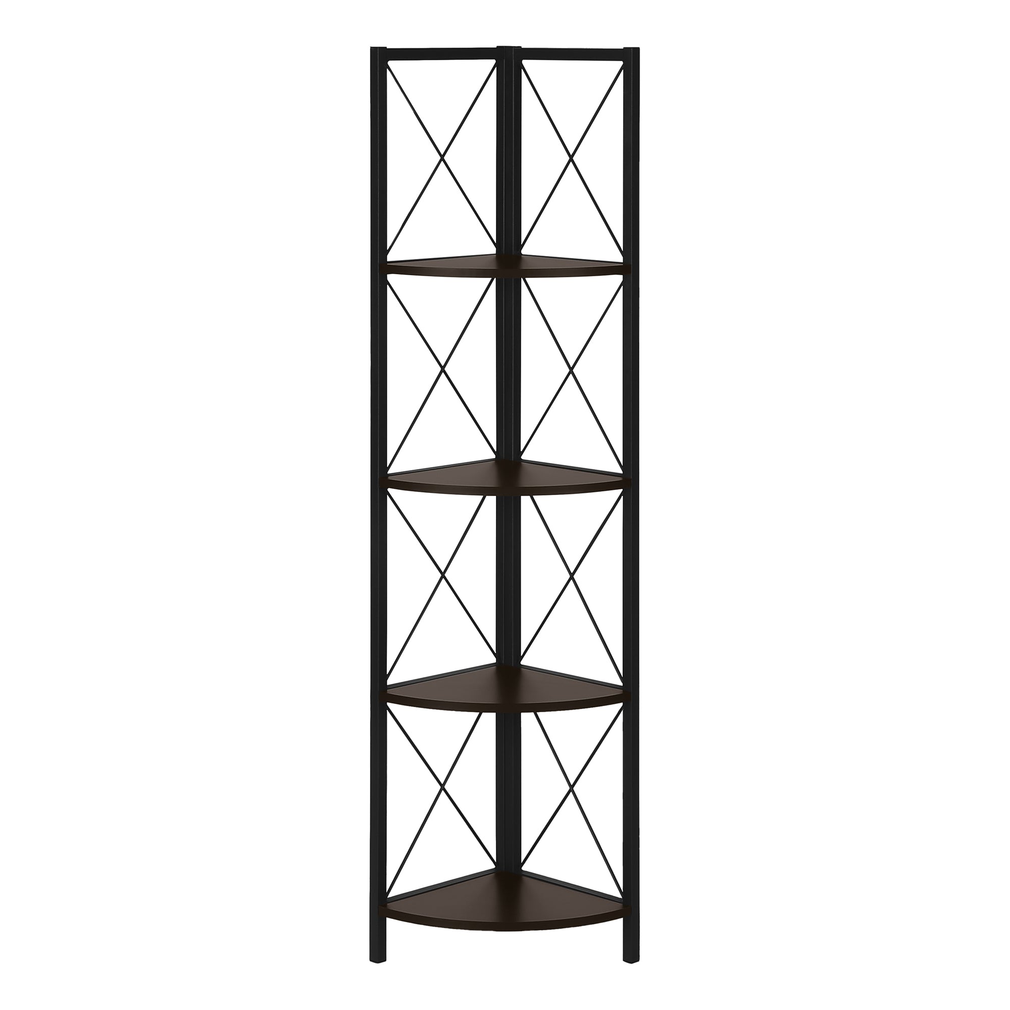BOOKCASE - 60"H / ESPRESSO / BLACK METAL CORNER ETAGERE