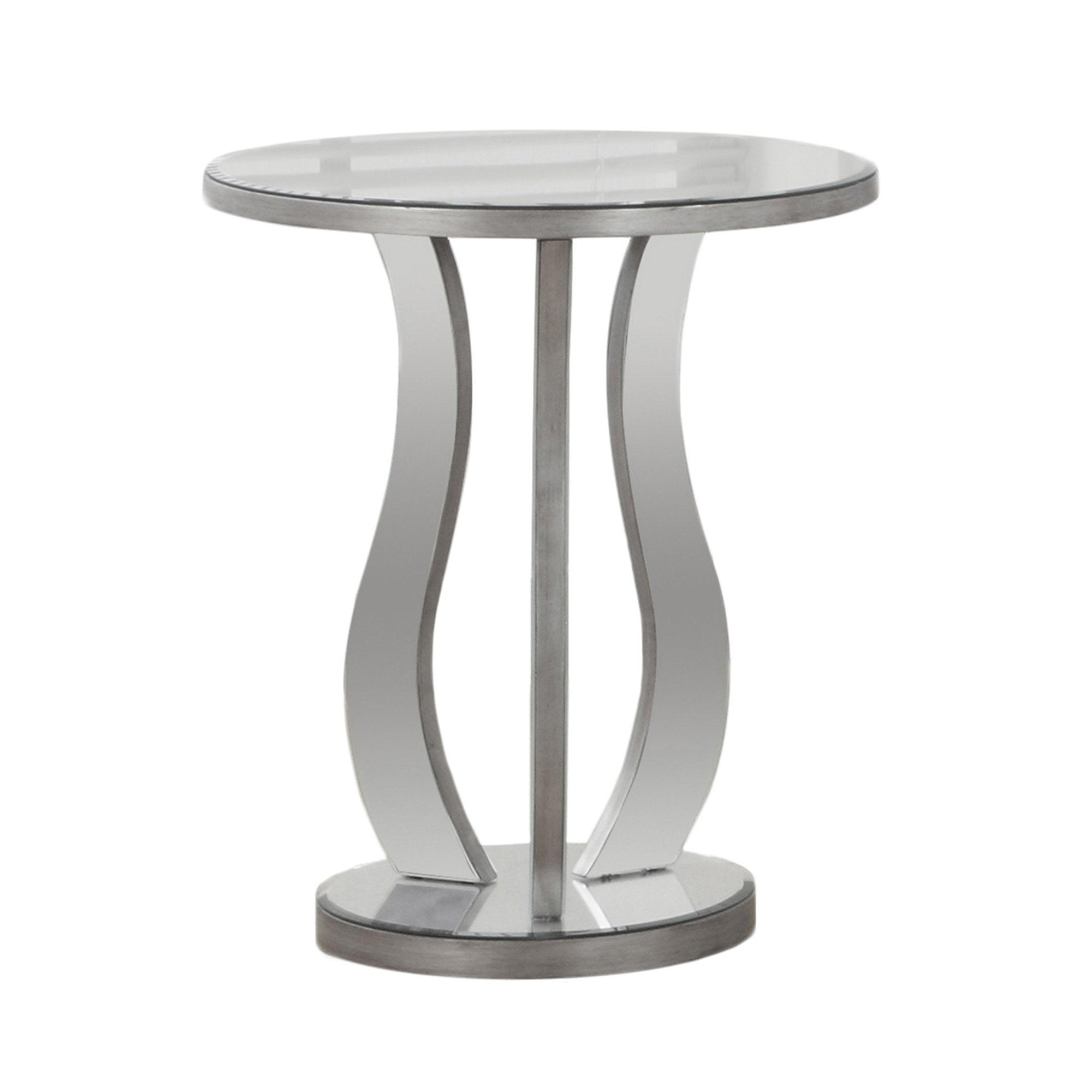 ACCENT TABLE - 20"DIA / BRUSHED SILVER / MIRROR