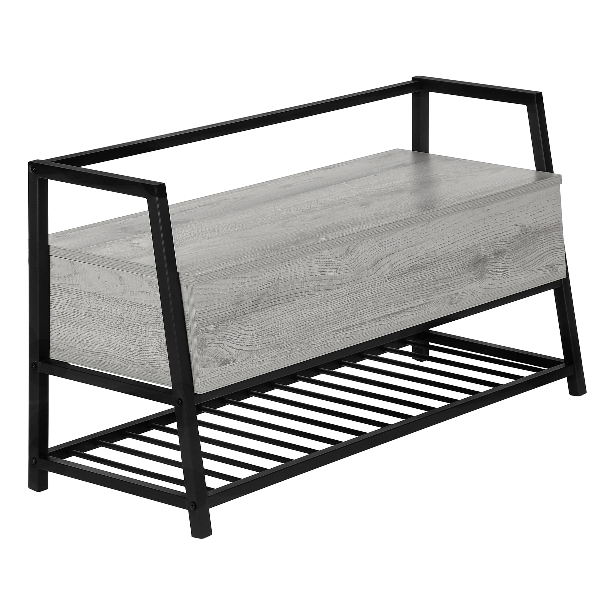 BENCH - 42"L / GREY STORAGE / BLACK METAL