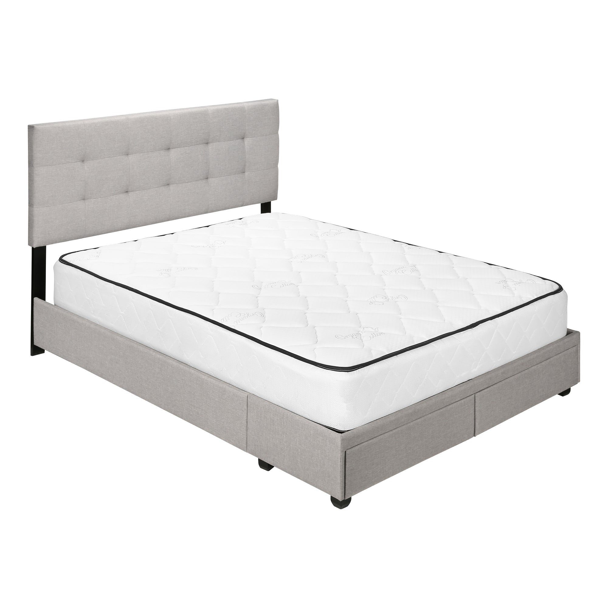 BED - QUEEN SIZE / GREY LINEN WITH 2 STORAGE DRAWERS