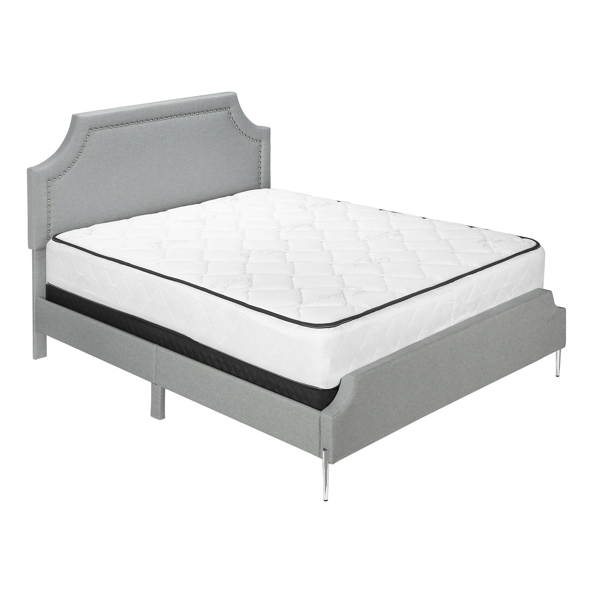BED - QUEEN SIZE / GREY LINEN WITH CHROME METAL LEGS