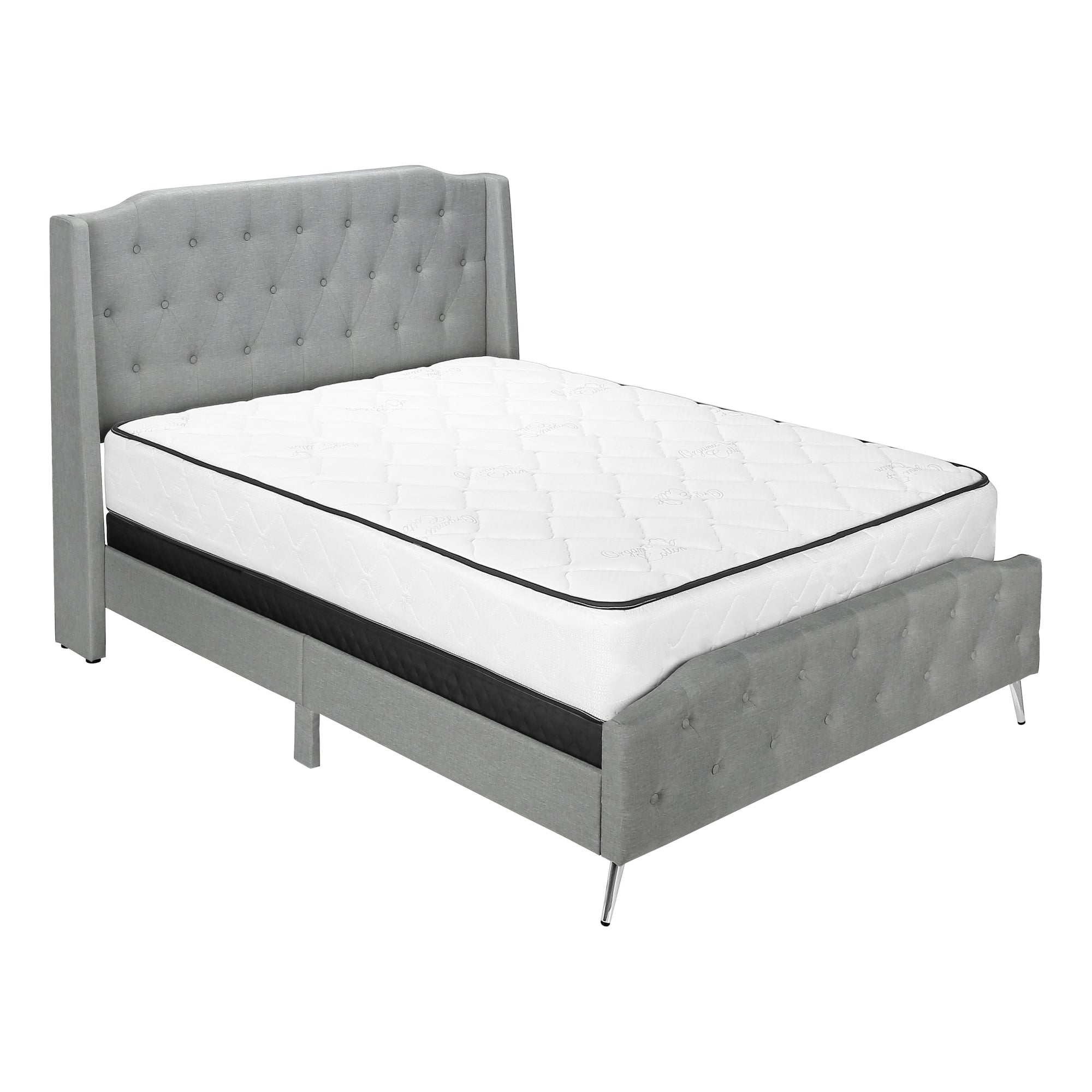 BED - QUEEN SIZE / GREY LINEN WITH CHROME METAL LEGS