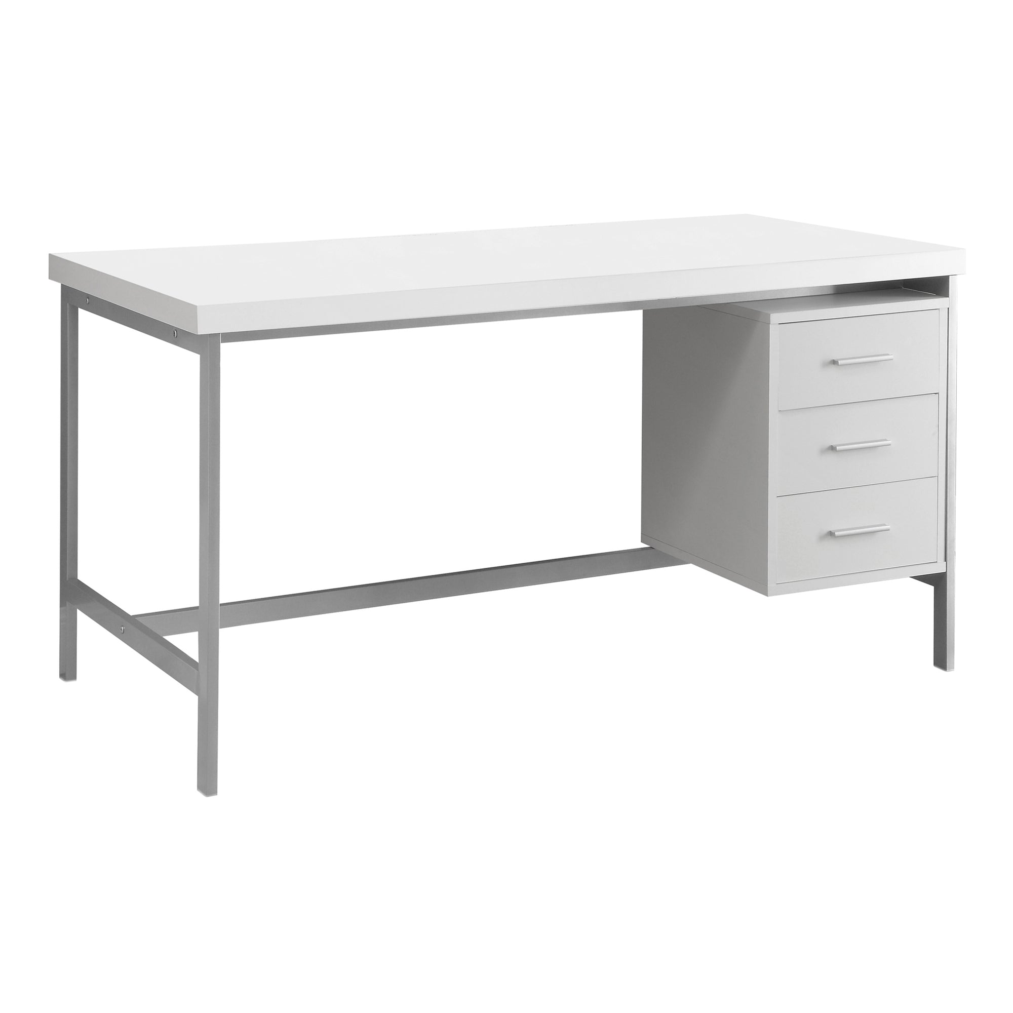 BUREAU D'ORDINATEUR - 60"L / BLANC / MÉTAL ARGENTÉ