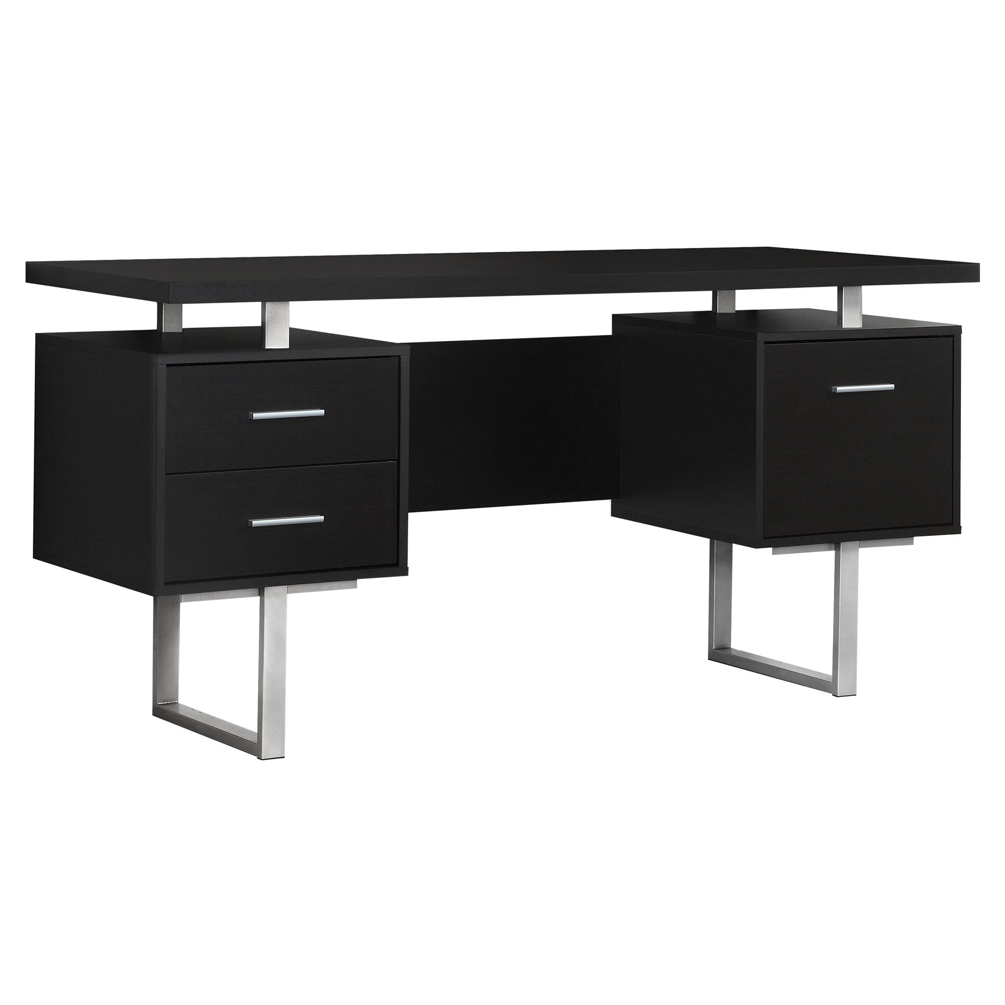 COMPUTER DESK - 60"L / ESPRESSO / SILVER METAL
