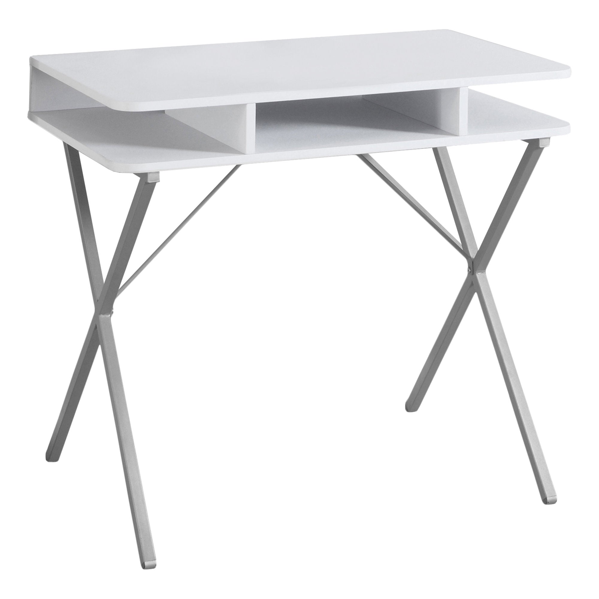 BUREAU D'ORDINATEUR - 31"L / DESSUS BLANC / MÉTAL ARGENTÉ