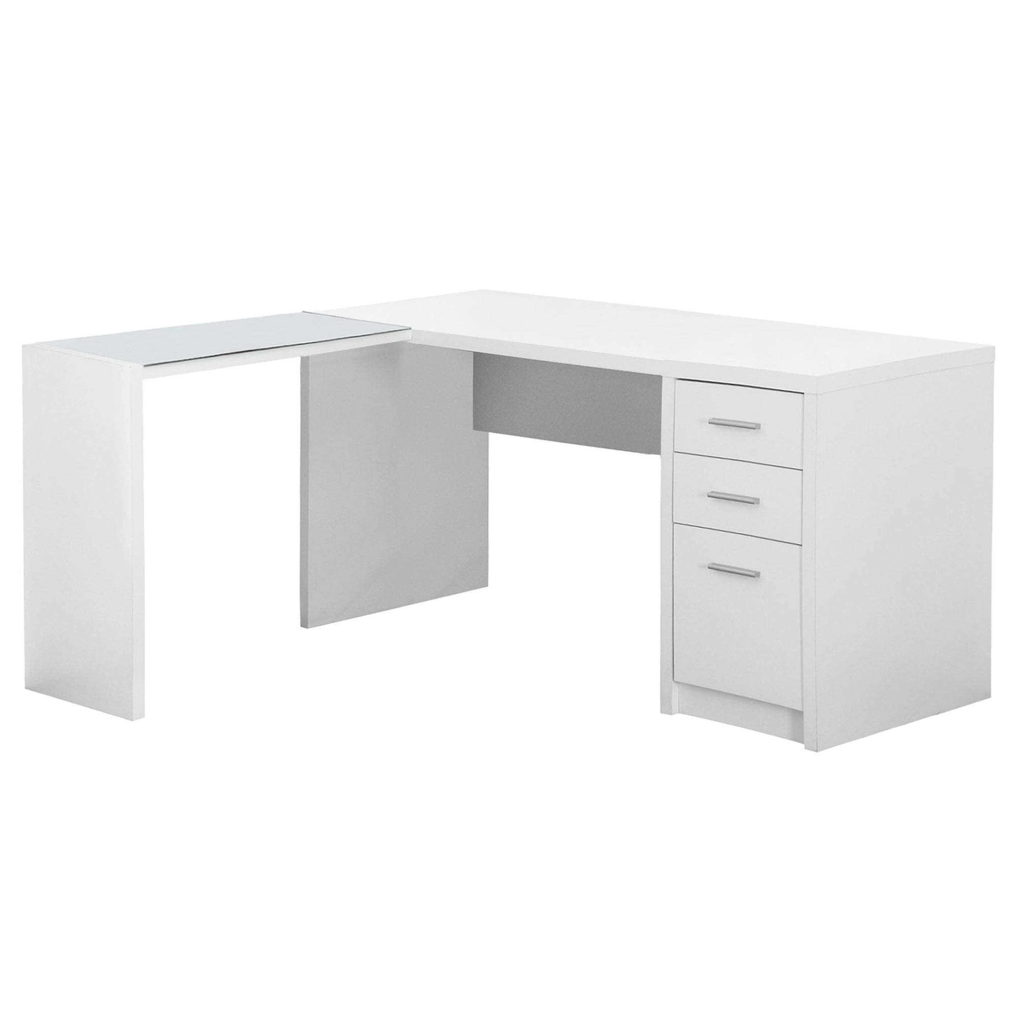 BUREAU D'ORDINATEUR - D'ANGLE BLANC AVEC VERRE TREMPÉ