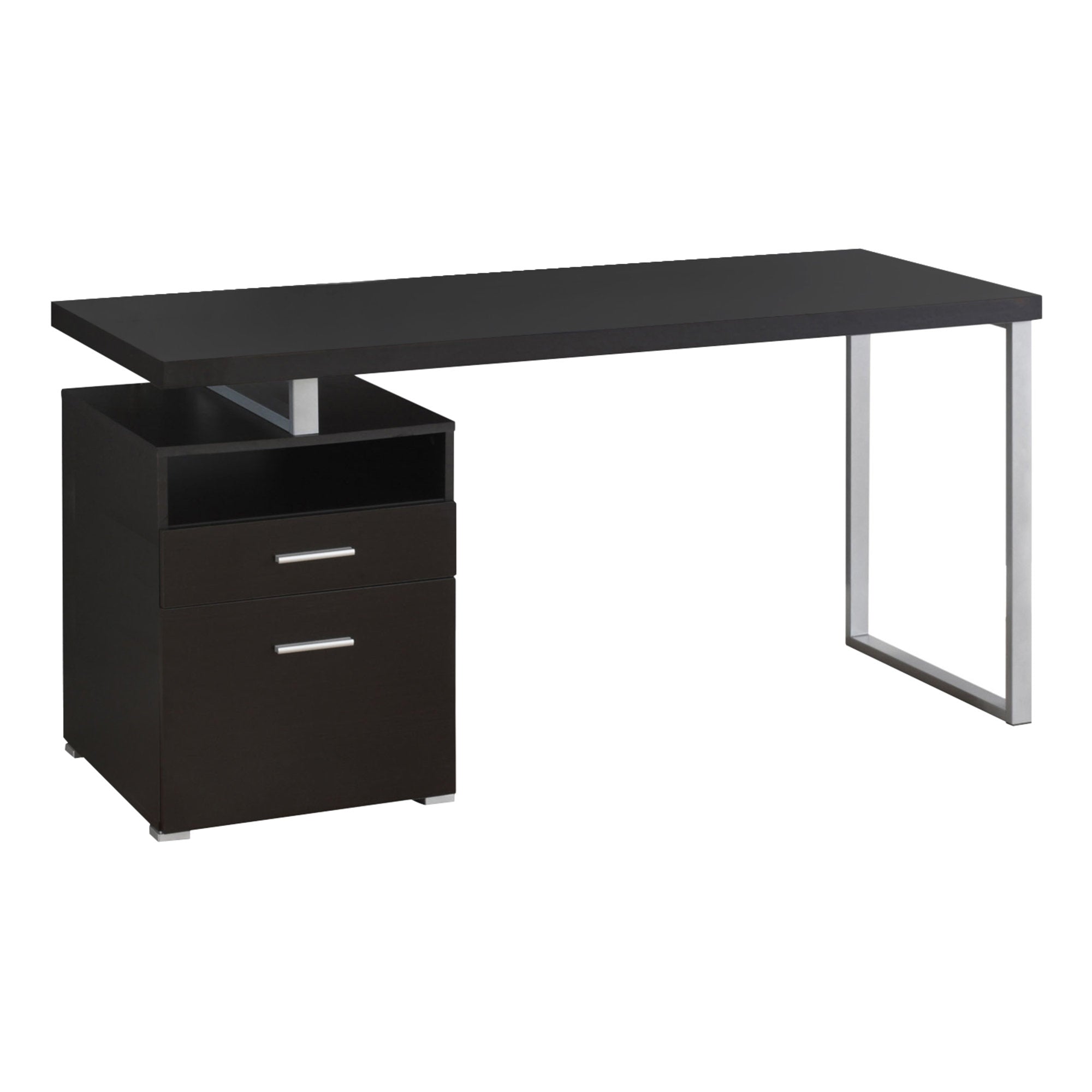BUREAU D'ORDINATEUR - 60"L / ESPRESSO / MÉTAL ARGENTÉ