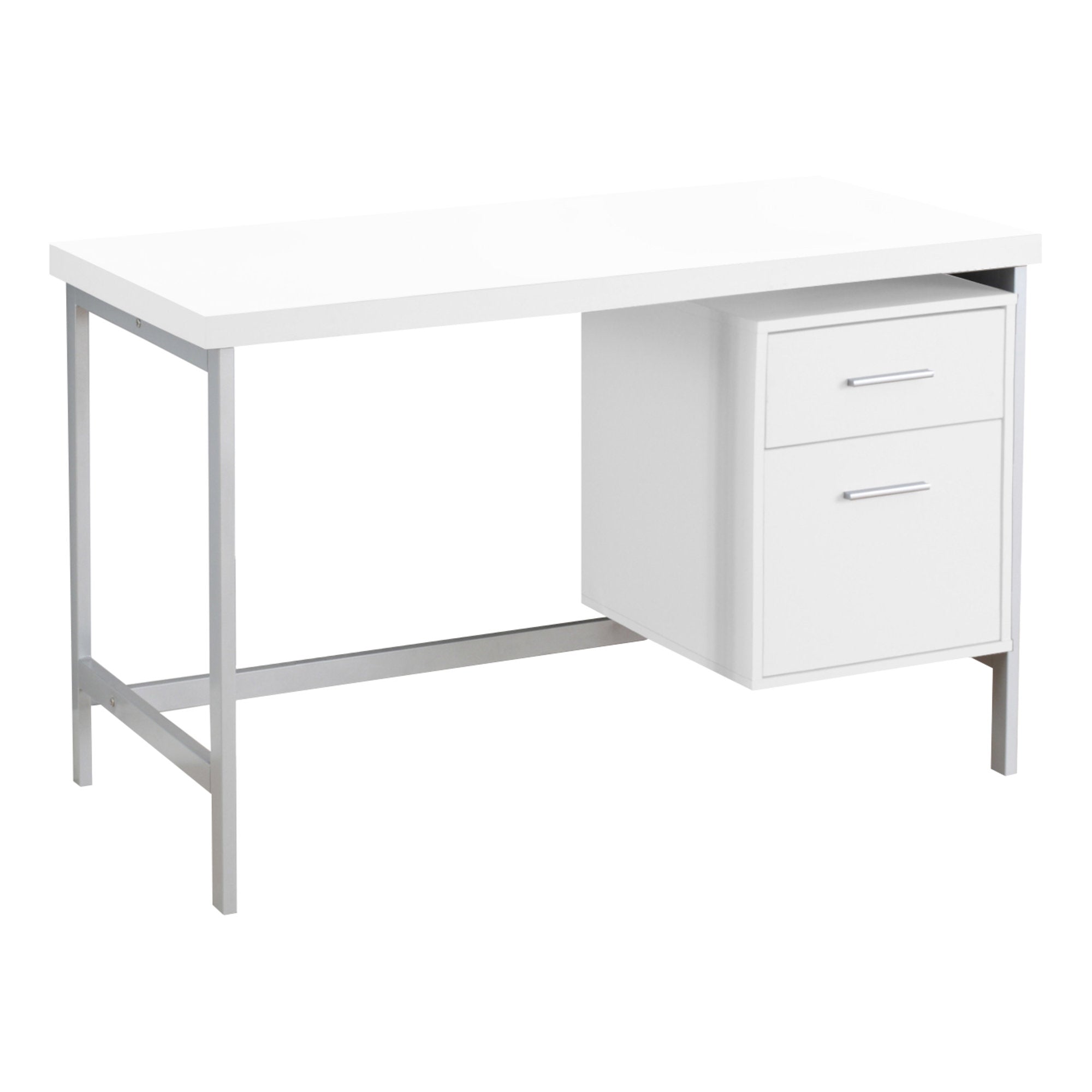 BUREAU D'ORDINATEUR - 48"L / BLANC / MÉTAL ARGENTÉ