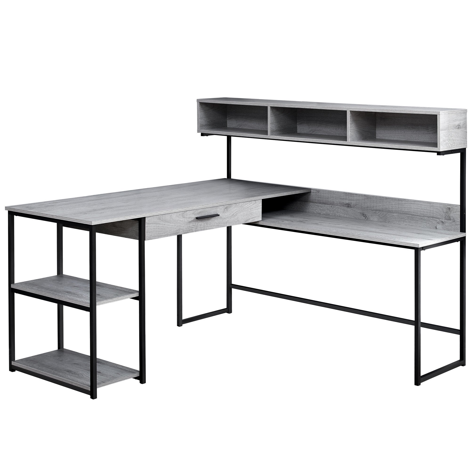 BUREAU D'ORDINATEUR - D'ANGLE EN MÉTAL GRIS / NOIR