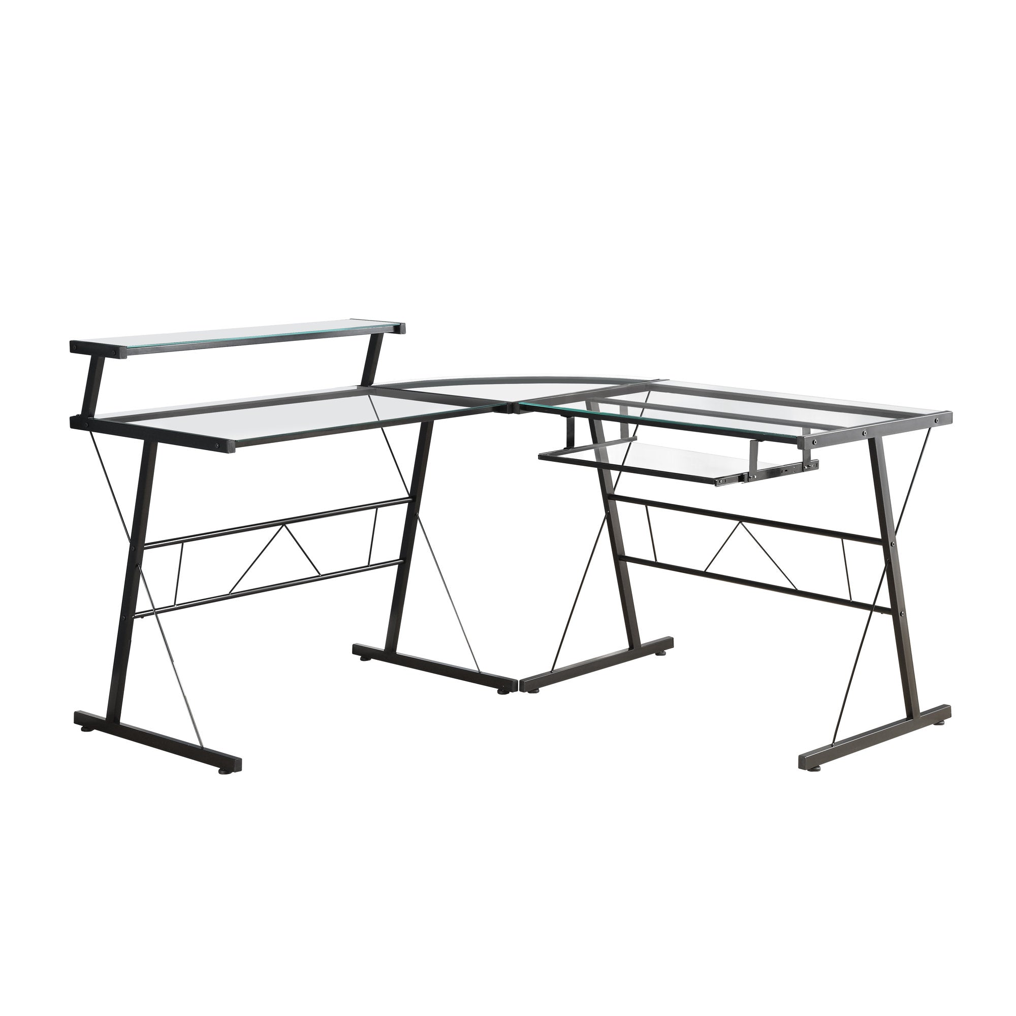 BUREAU D'ORDINATEUR - ANGLE EN MÉTAL NOIR AVEC VERRE TREMPÉ