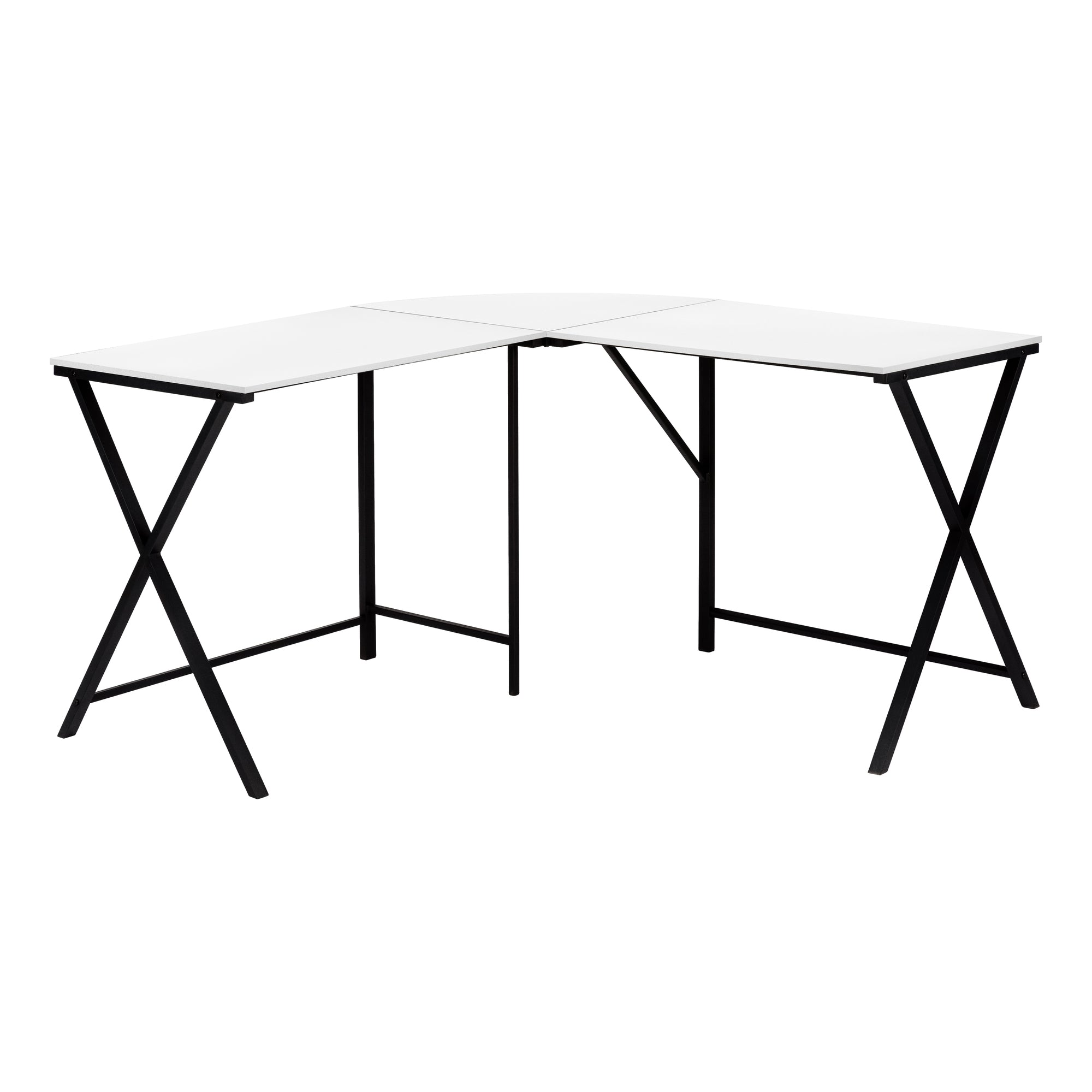 BUREAU D'ORDINATEUR - 55"L / DESSUS BLANC / COIN EN MÉTAL NOIR