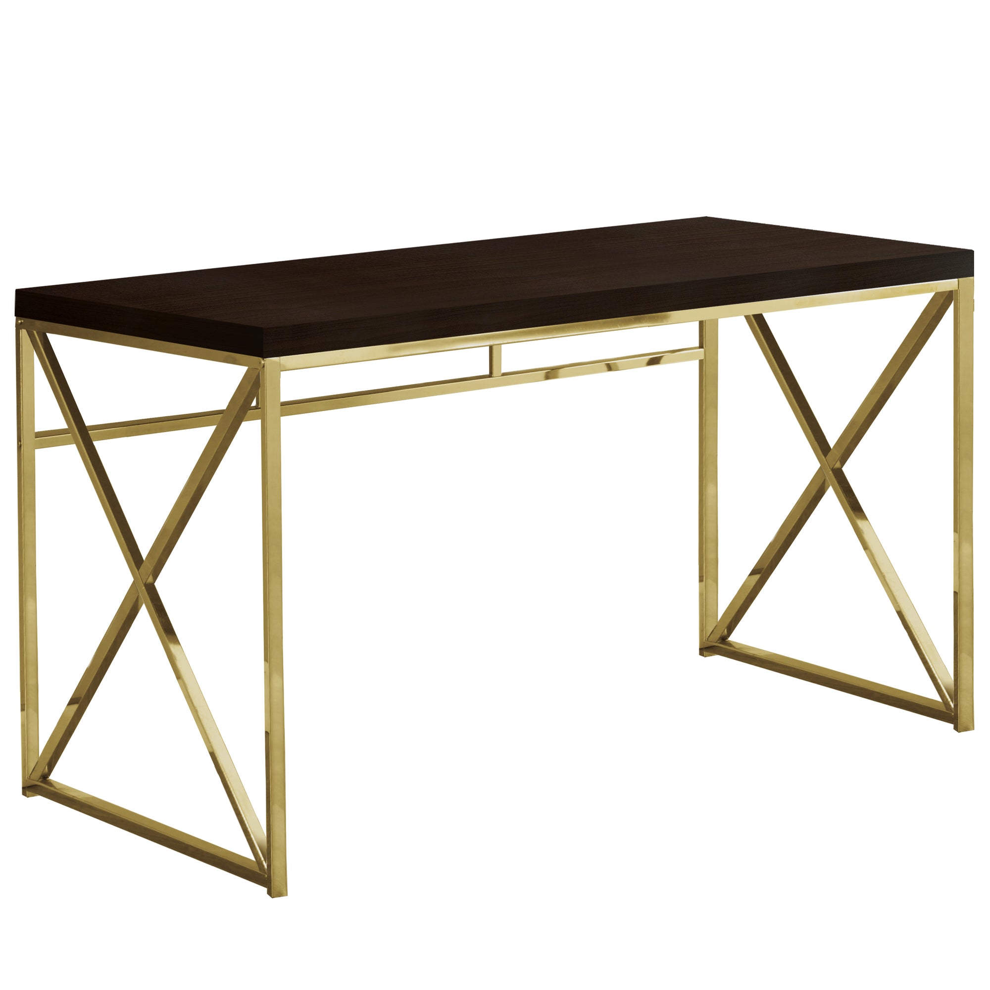 BUREAU D'ORDINATEUR - 48"L / ESPRESSO / MÉTAL DORÉ