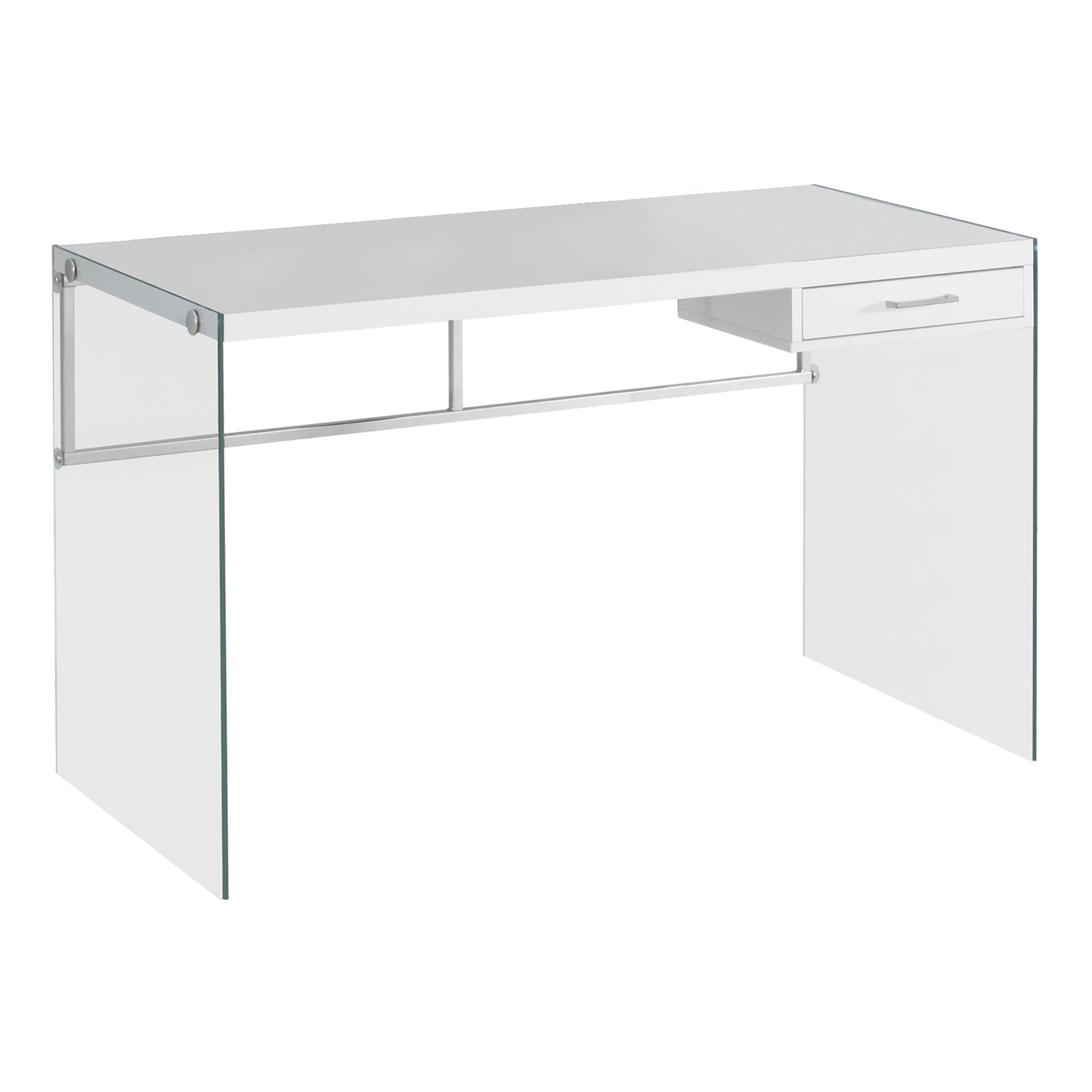 BUREAU D'ORDINATEUR - 48"L / BLANC BRILLANT / VERRE TREMPÉ