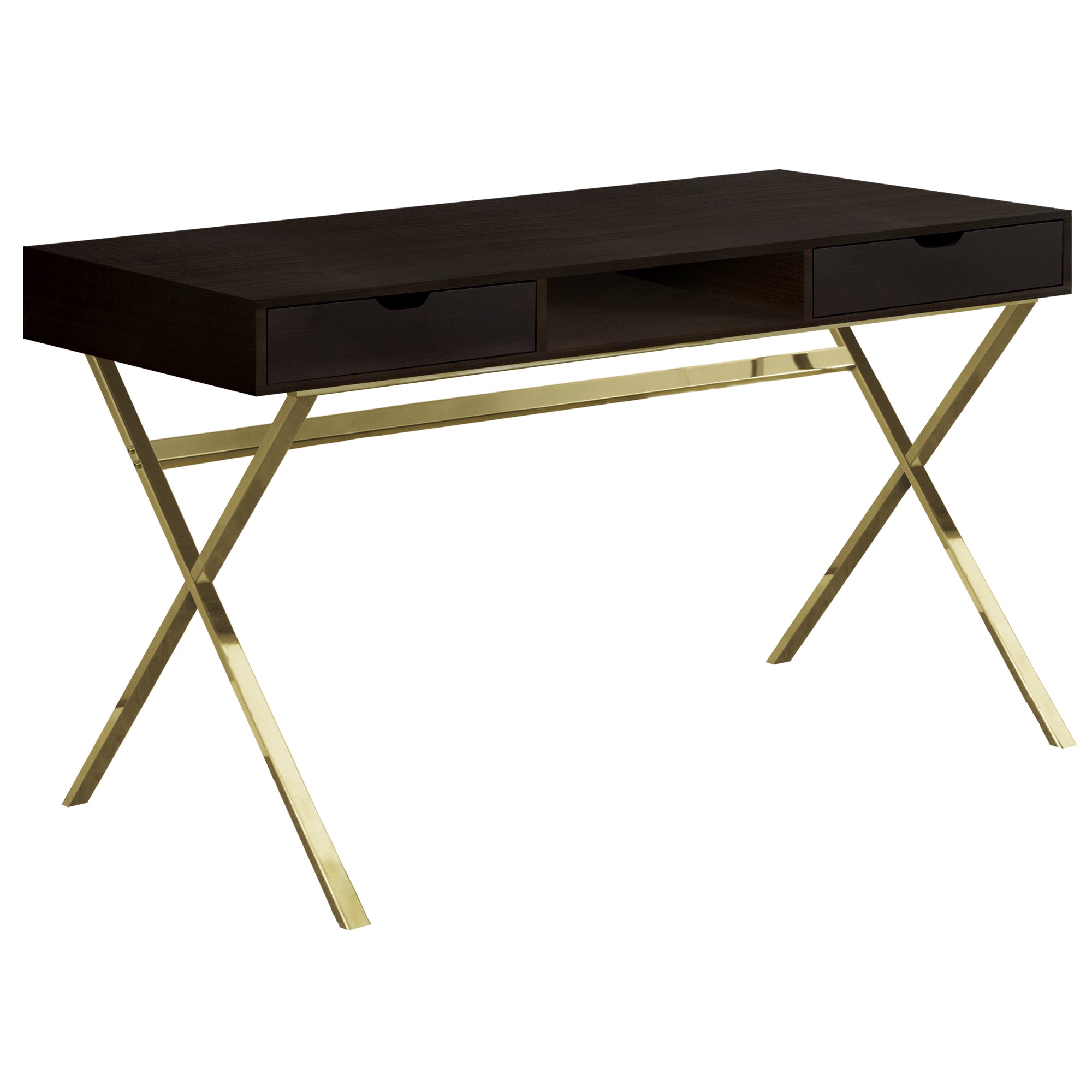 COMPUTER DESK - 48"L / ESPRESSO / GOLD METAL