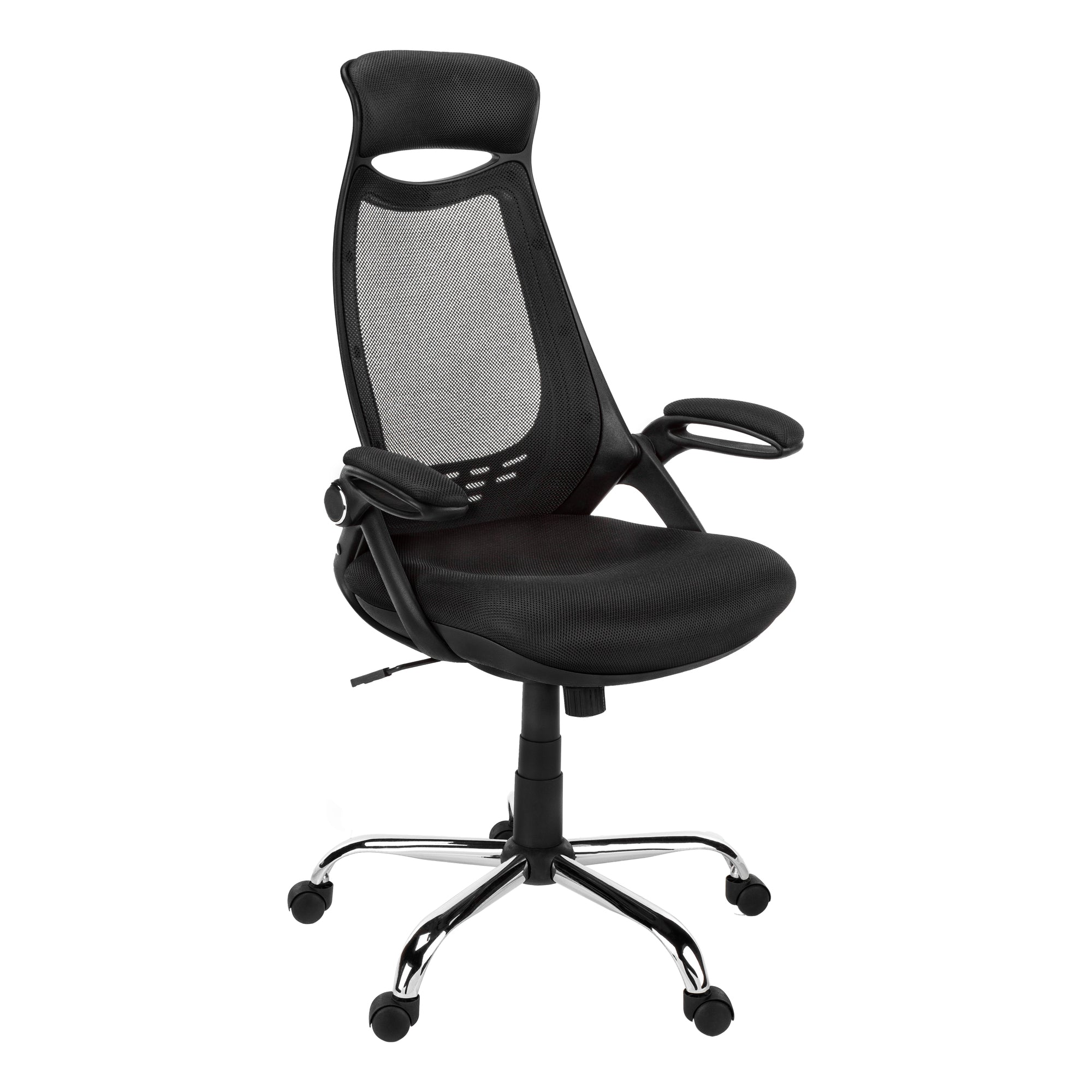 CHAISE DE BUREAU - MAILLE NOIRE / DOSSIER HAUT CHROME EXECUTIVE