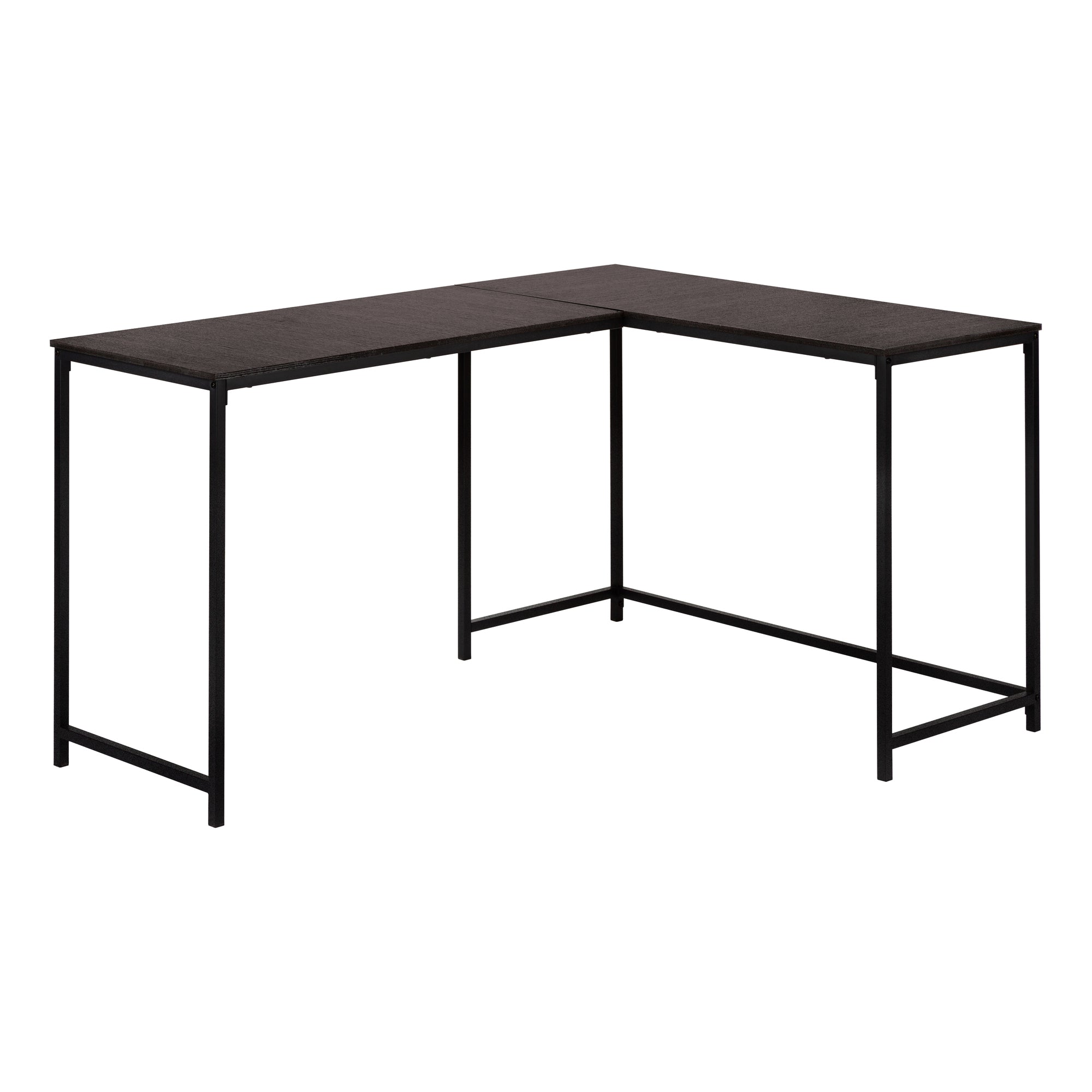COMPUTER DESK - 58"L / ESPRESSO TOP / BLACK METAL CORNER