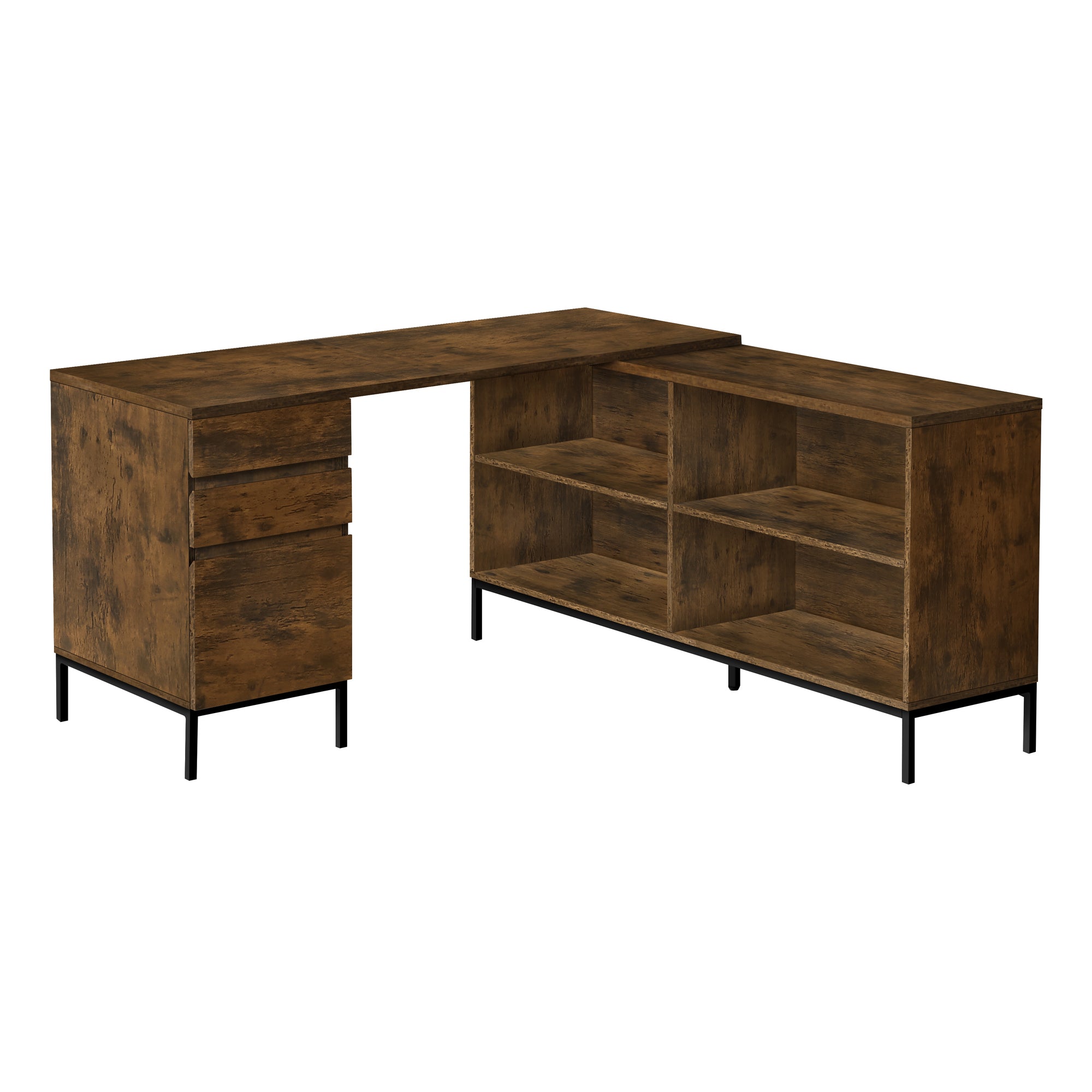 BUREAU D'ORDINATEUR - 60"L / ANGLE EN L BRUN RUSTIQUE