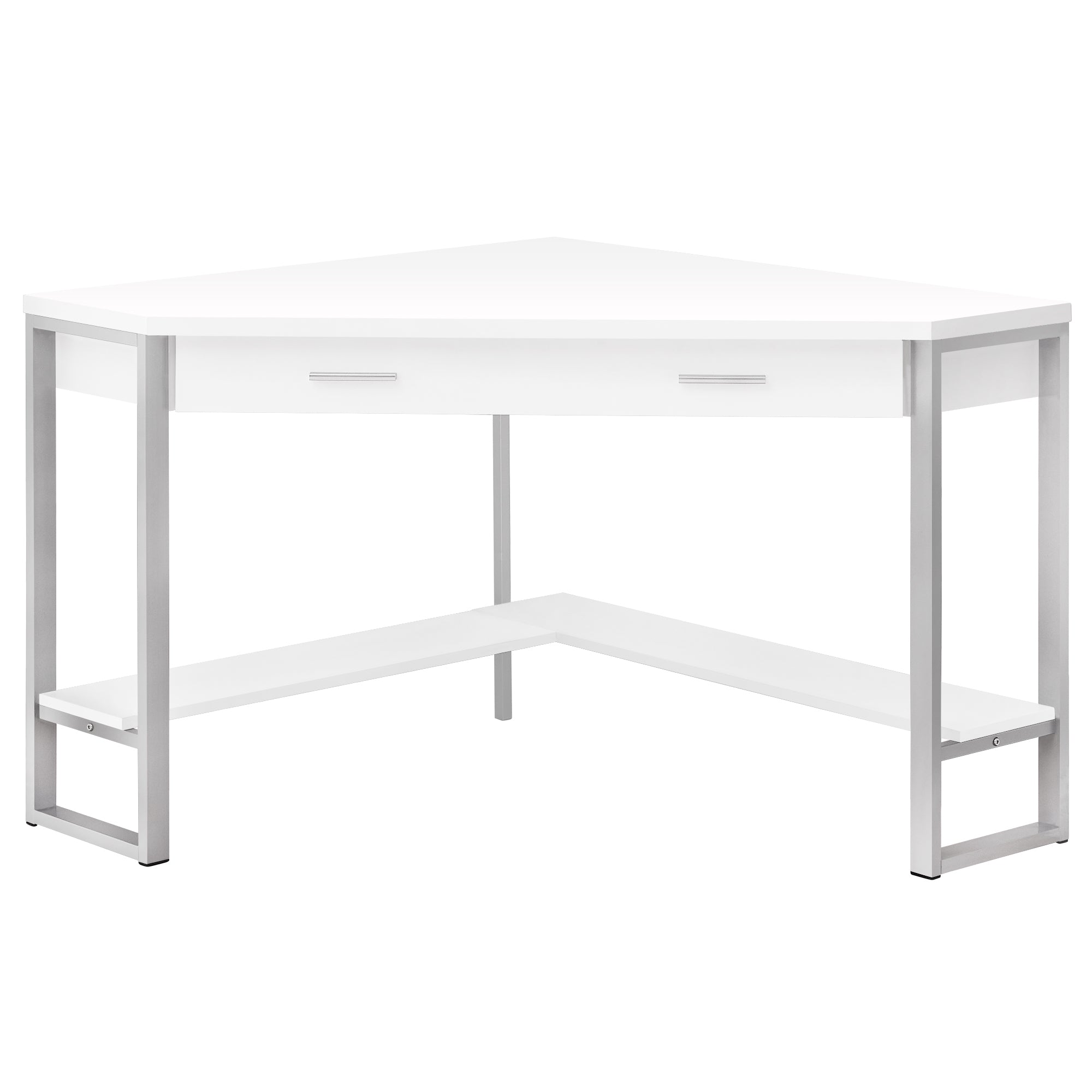 BUREAU D'ORDINATEUR - 42"L / COIN BLANC / MÉTAL ARGENTÉ