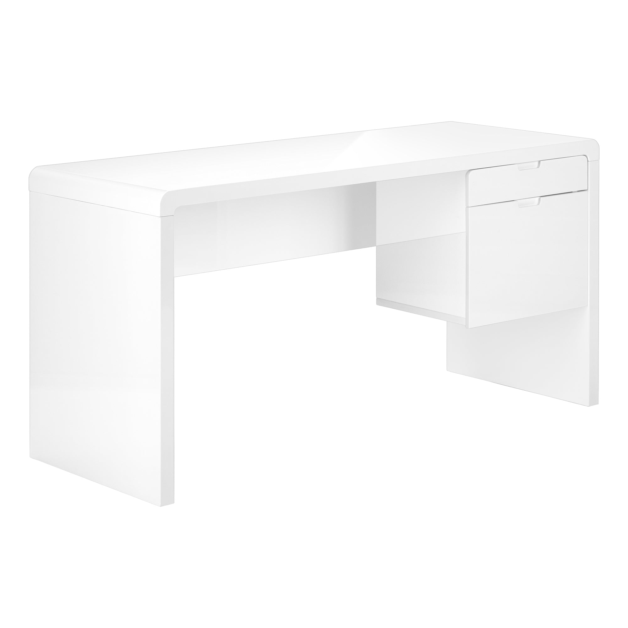 BUREAU D'ORDINATEUR - 60" L / TIROIR BLANC BRILLANT À FACE G/D