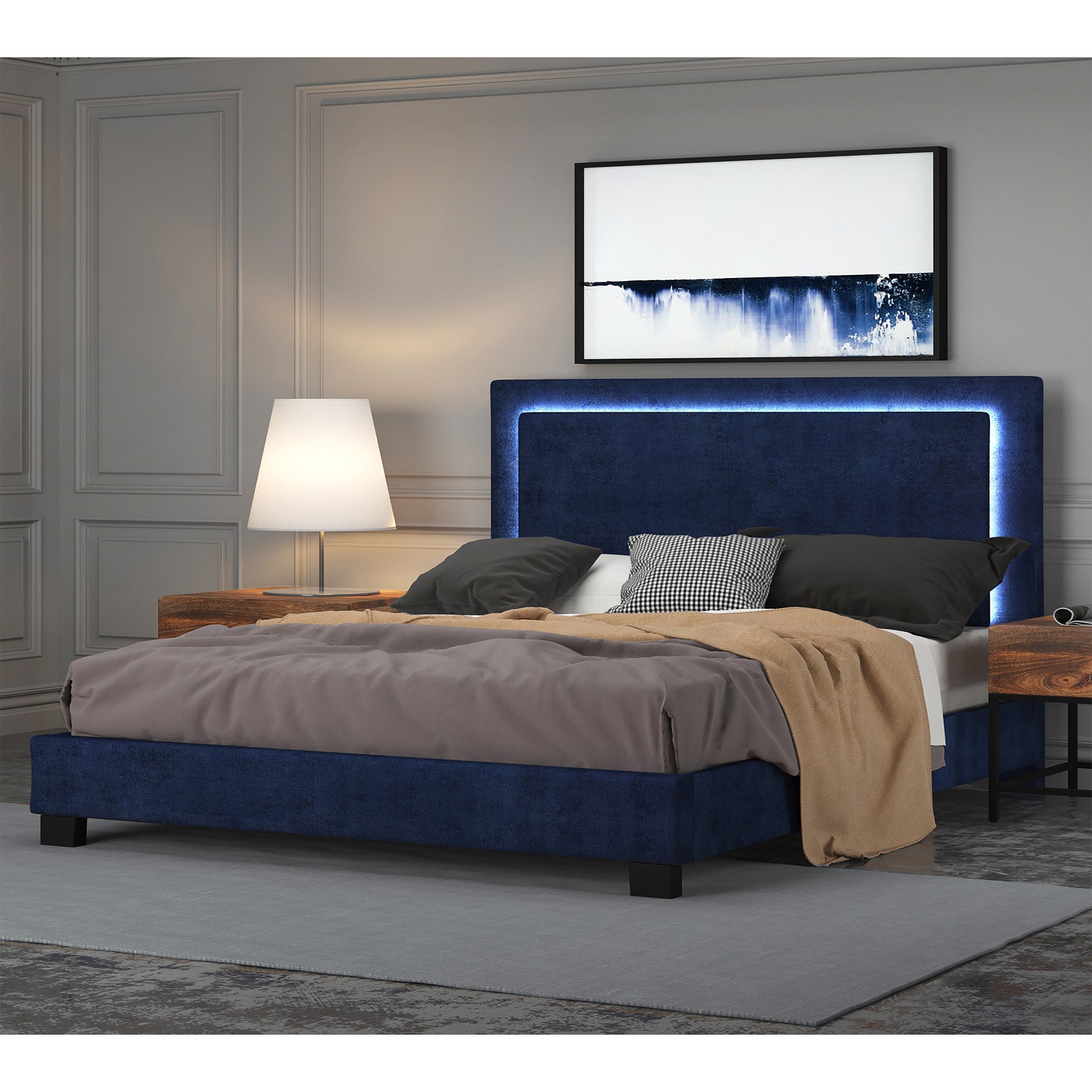 Lumina 78" King Platform Bed w/Light in Blue