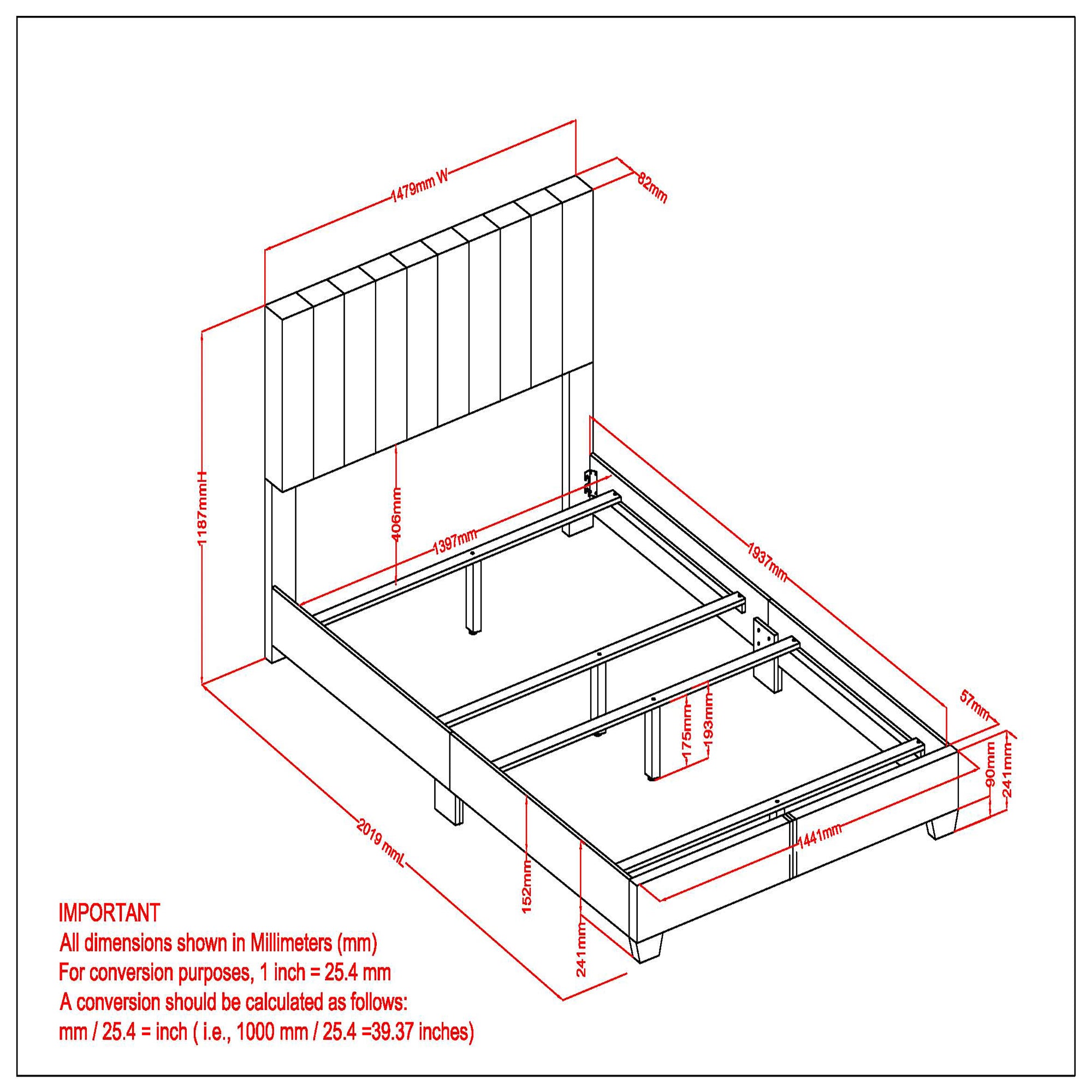 Jedd 54" Double Bed in Charcoal