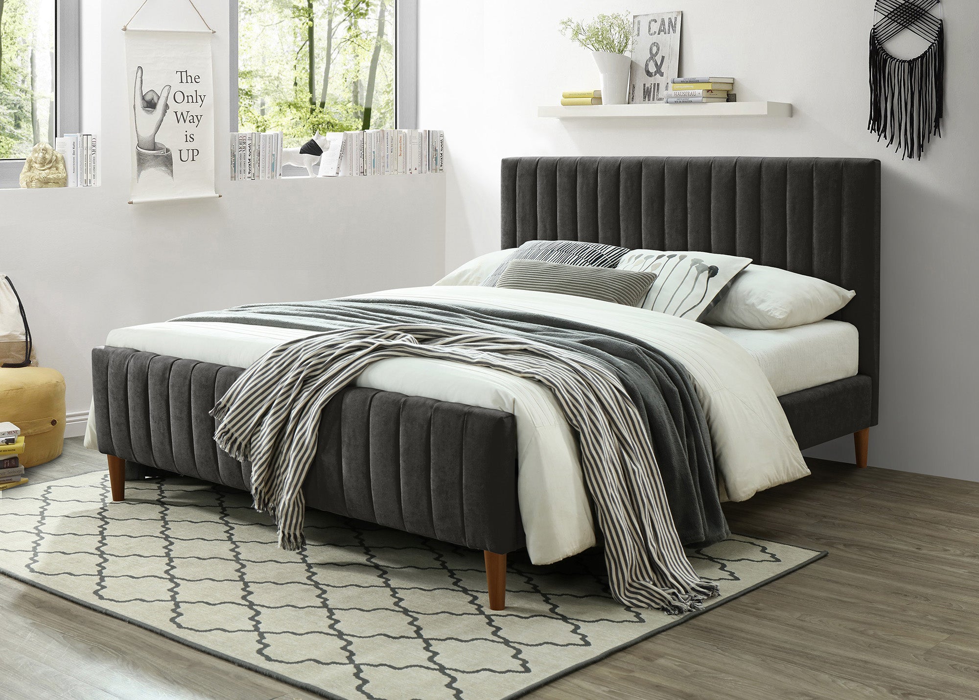 Hannah 60" Queen Platform Bed in Charcoal