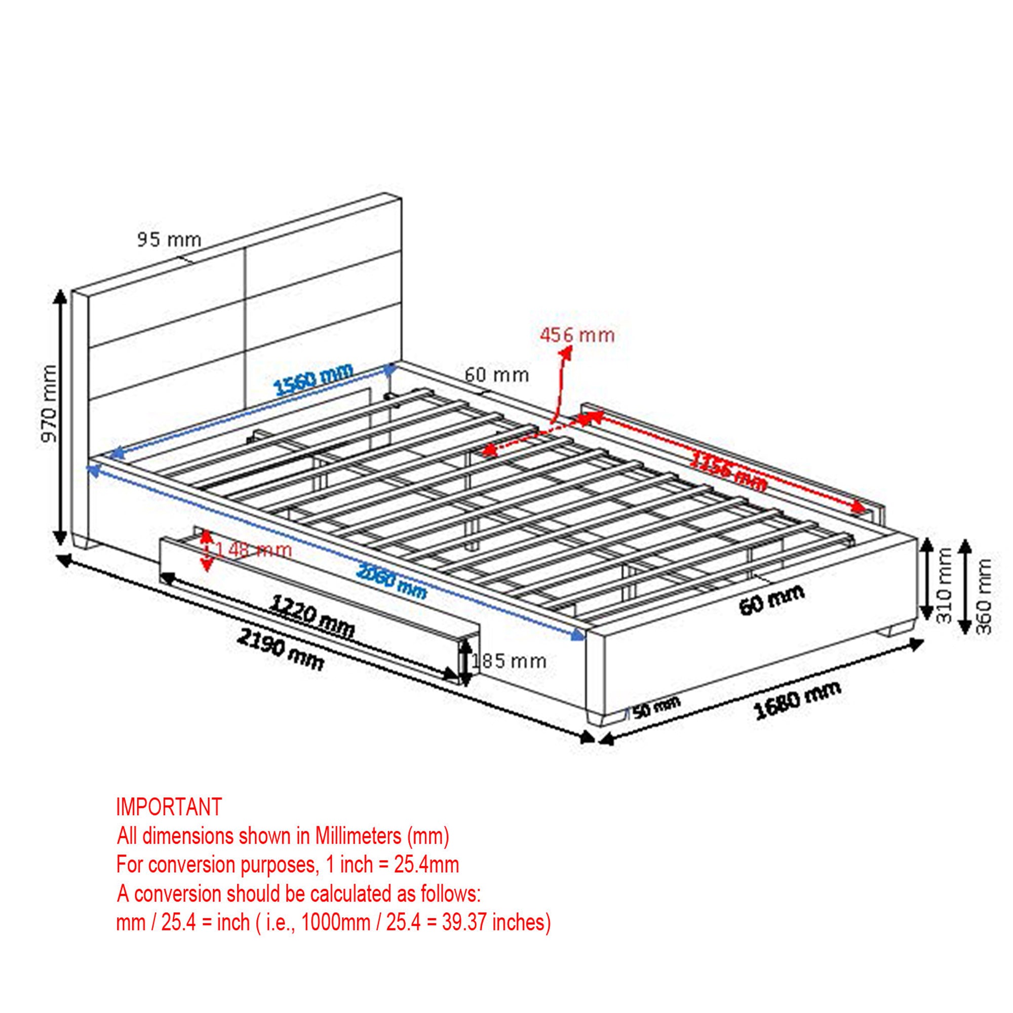 Emilio 60" Queen Platform Bed w/Drawer in Charcoal