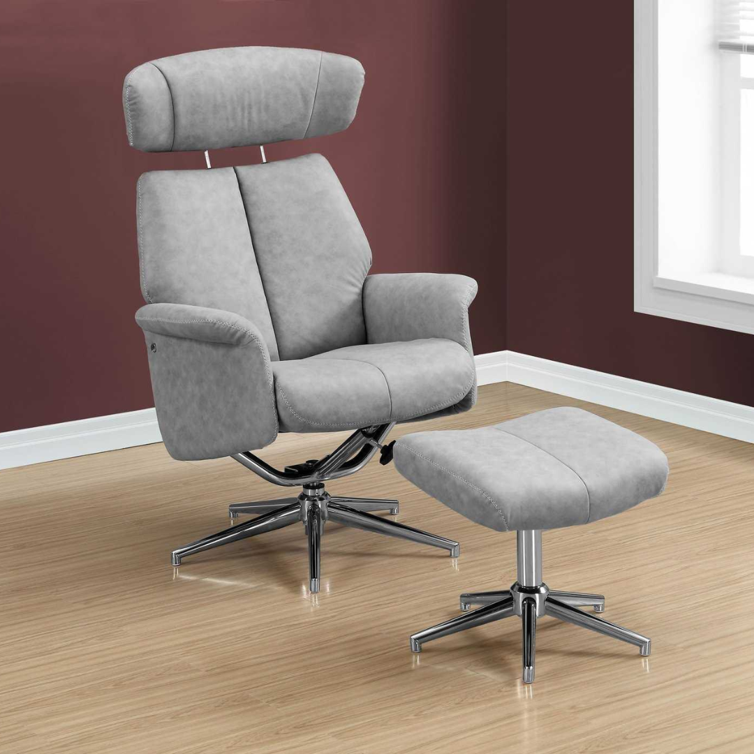 ACCENT CHAIR - 2PCS SET / GREY SWIVEL -ADJUST HEADREST