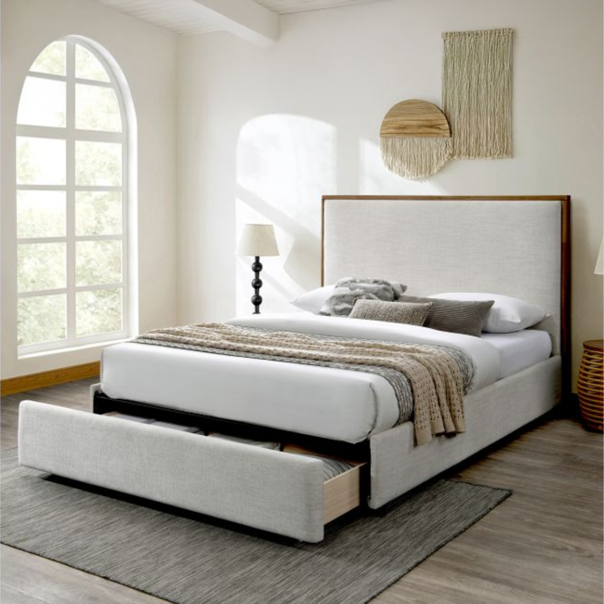 Andover 60" Queen Platform Bed with Drawer in Oat