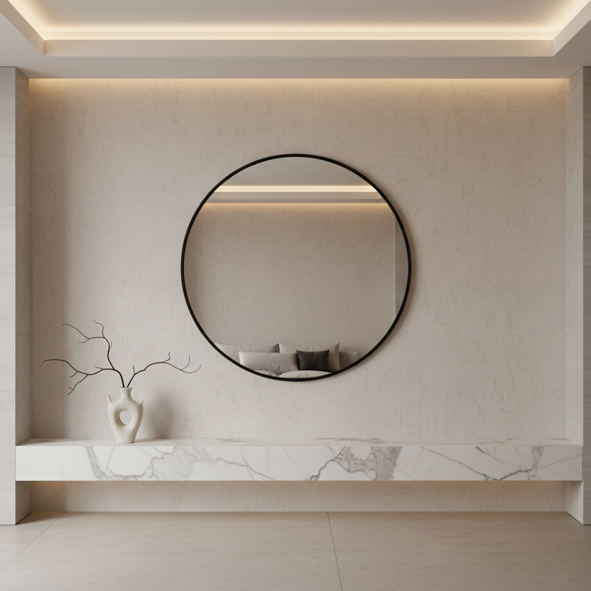 Georgia Round Wall Mirror: Black Frame