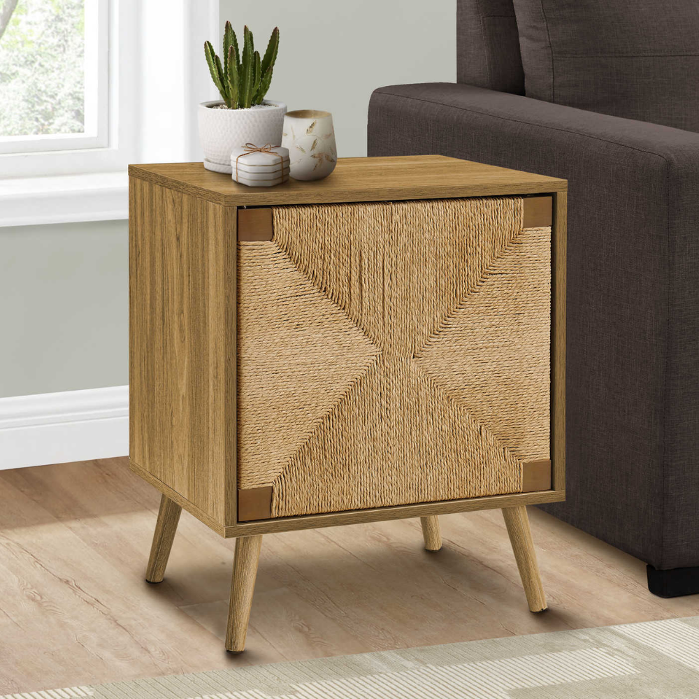 ACCENT TABLE - 23"H / LIGHT WALNUT / SEAGRASS END TABLE