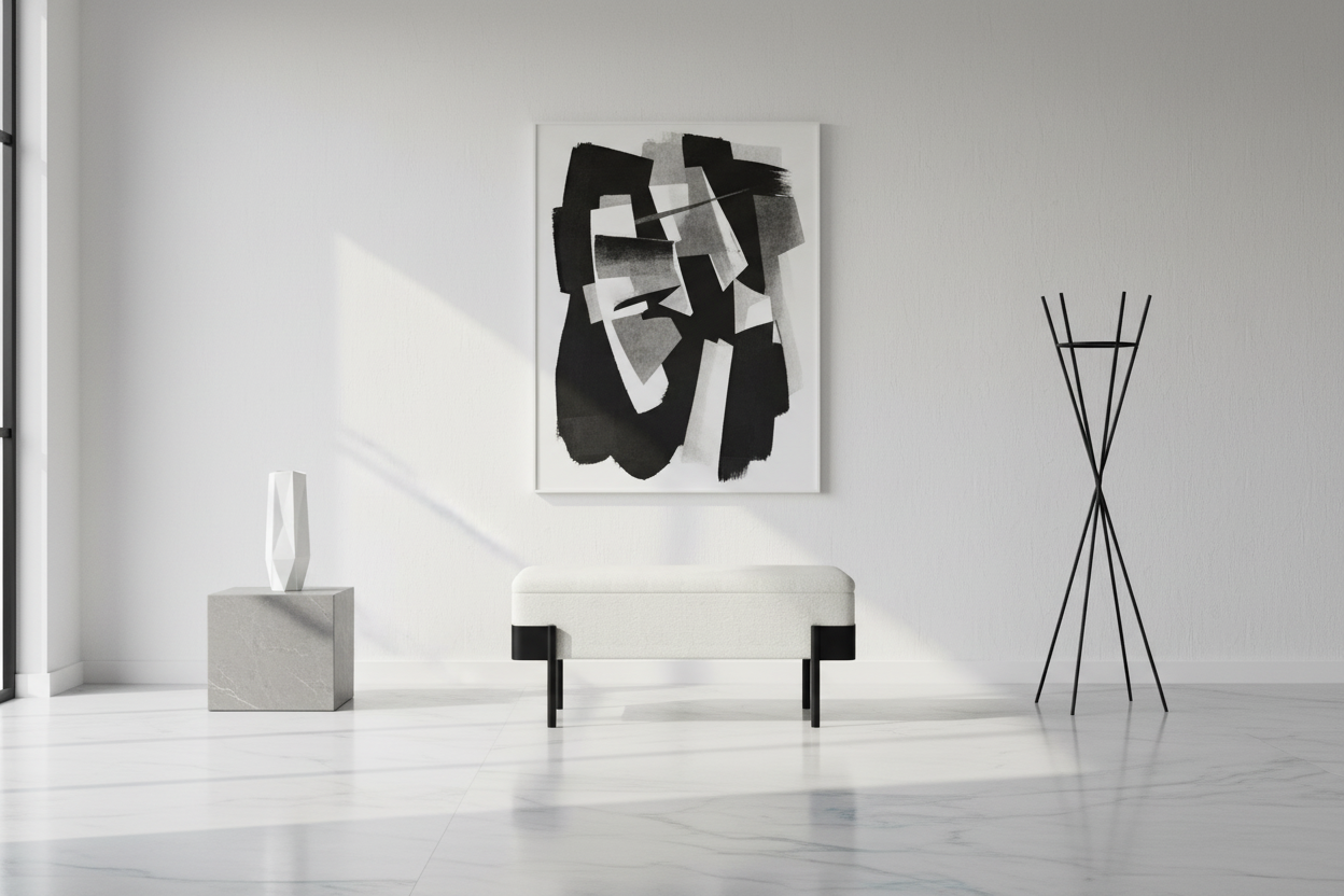 Odell Storage Bench in Ivory & Black