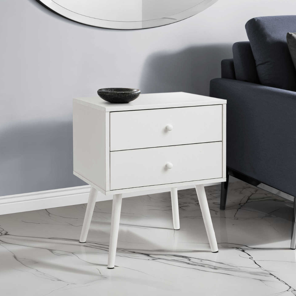 ACCENT TABLE - 24"H / WHITE END TABLE WITH 2 DRAWERS