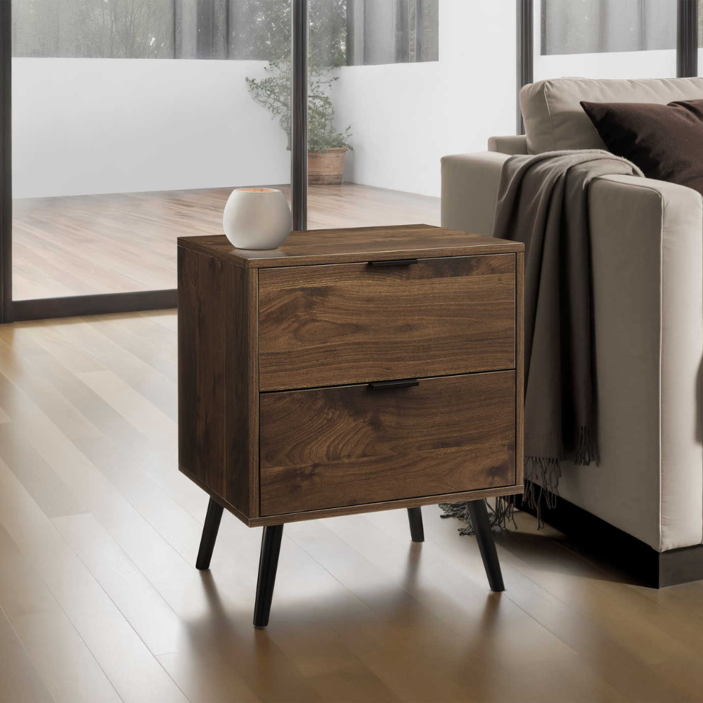 ACCENT TABLE - 24"H / WALNUT END TABLE WITH 2 DRAWERS