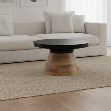 Boden Round Coffee Table in Black and Walnut