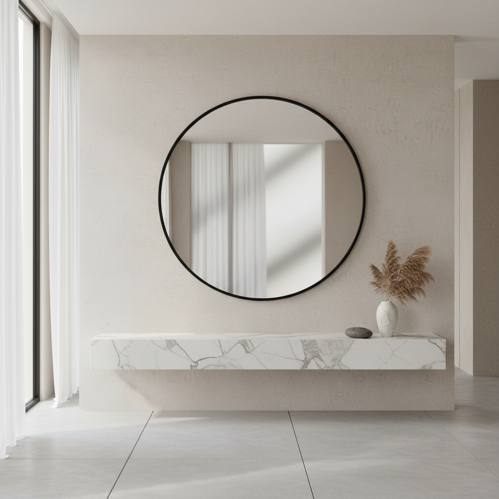 Georgia Round Wall Mirror: Black Frame
