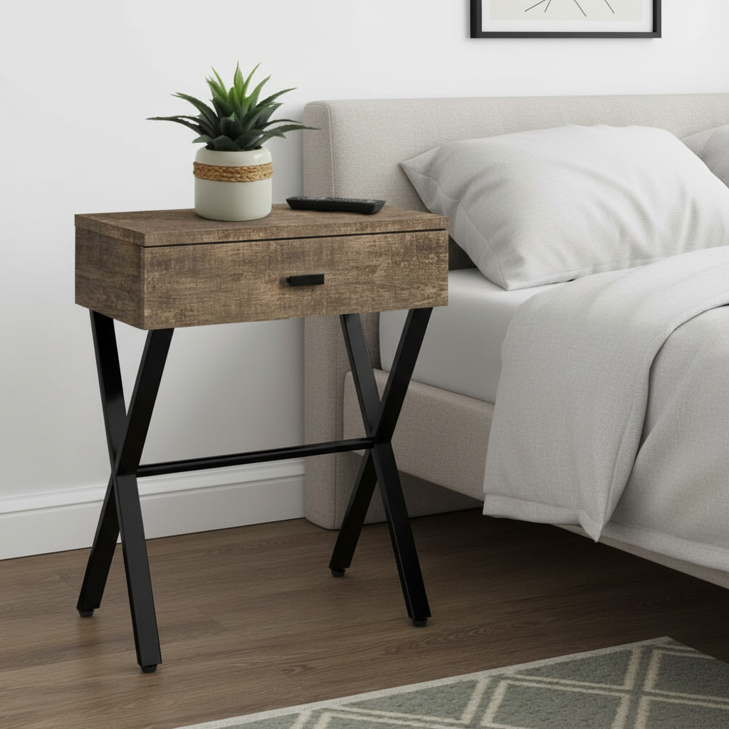 Table d'appoint de 61 cm (24 po), plateau en bois récupéré et cadre en métal noir 