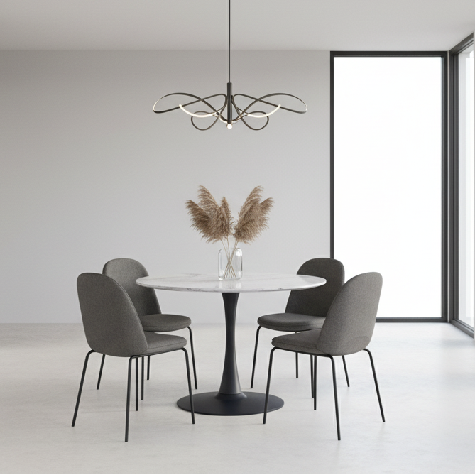 Zilo 40" Round Dining Table in White Faux Marble and Black