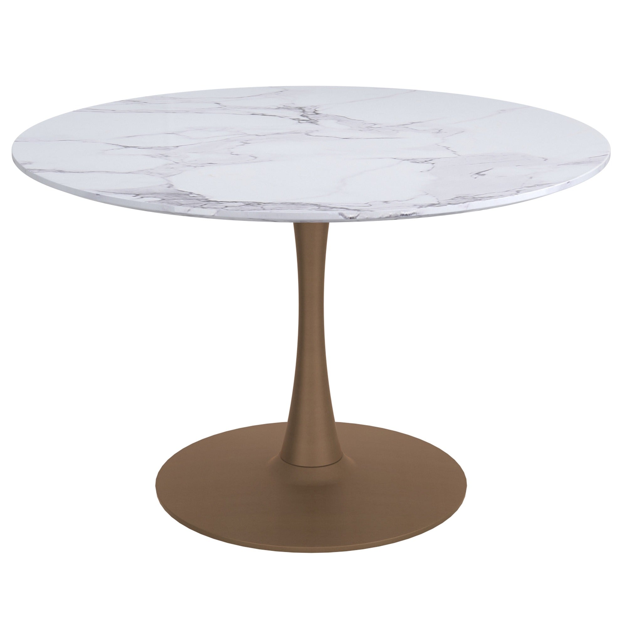 Zilo 48" Round Dining Table in White Faux Marble and Black
