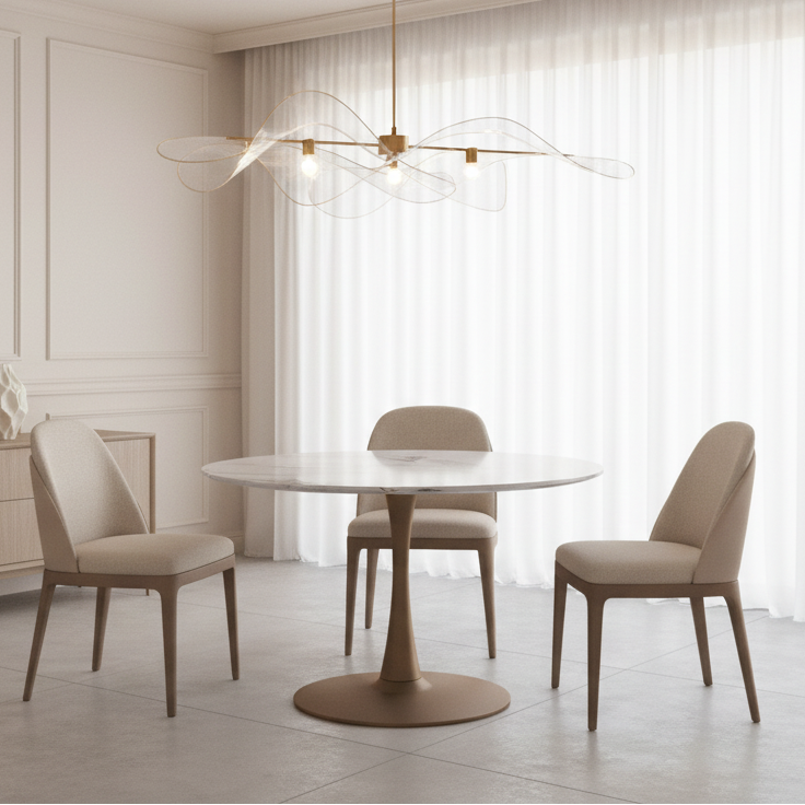 Zilo 48" Round Dining Table in White Faux Marble and Black