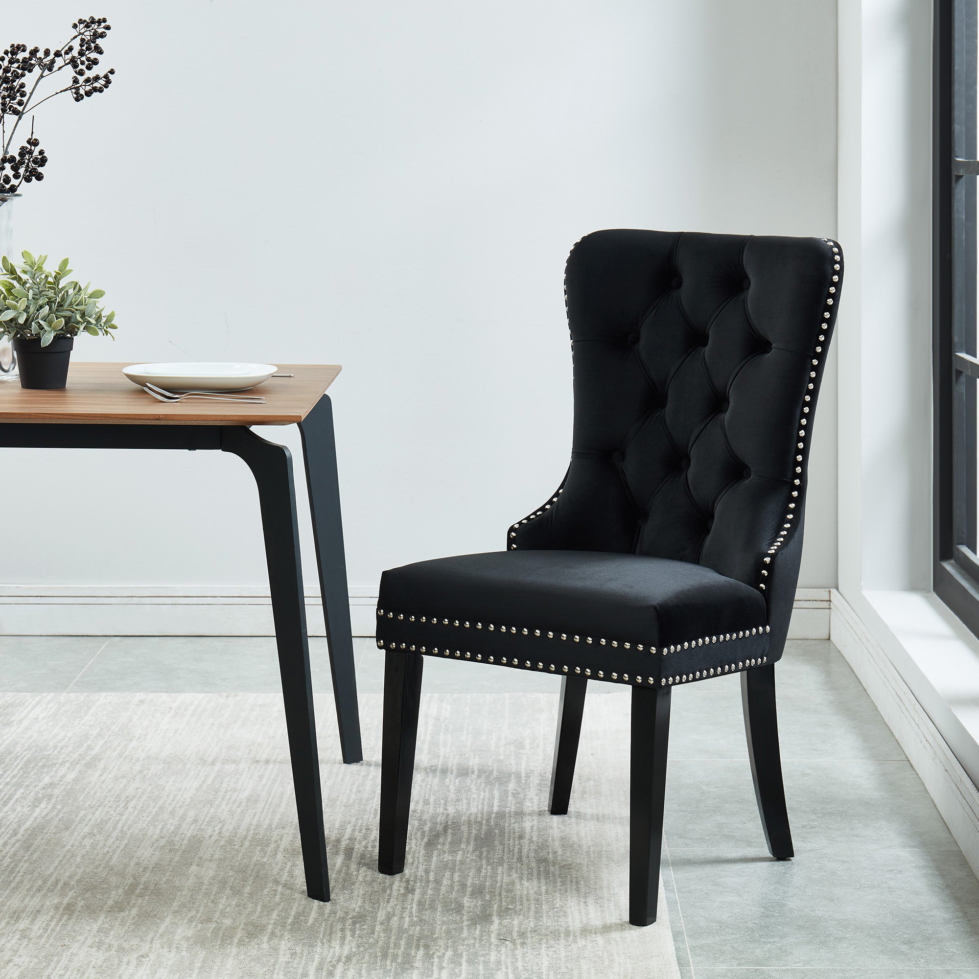 Rizzo Dining Chair, Velvet, Set of 2 in Black