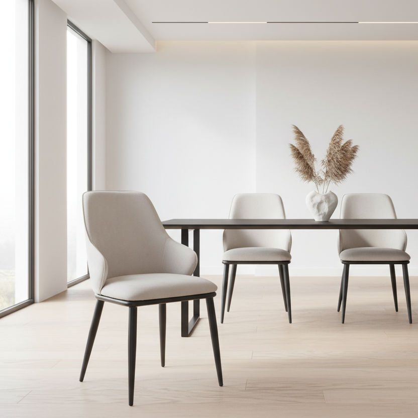 Kash Dining Chair, Set of 2, in Beige Fabric and Black