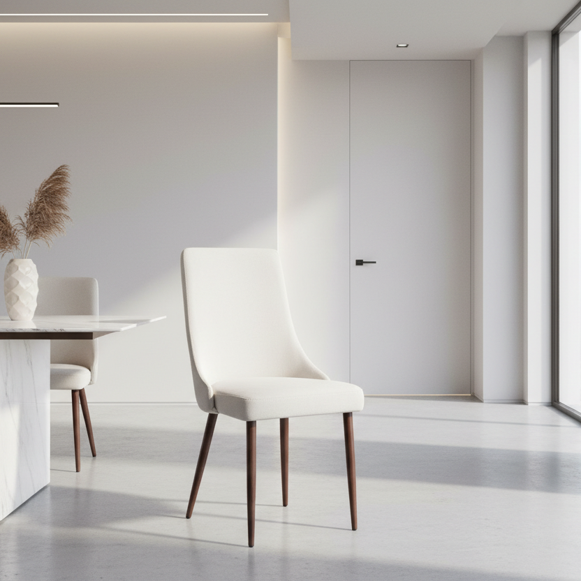 Chaises de salle à manger en tissu Cora, lot de 2, beige et noyer