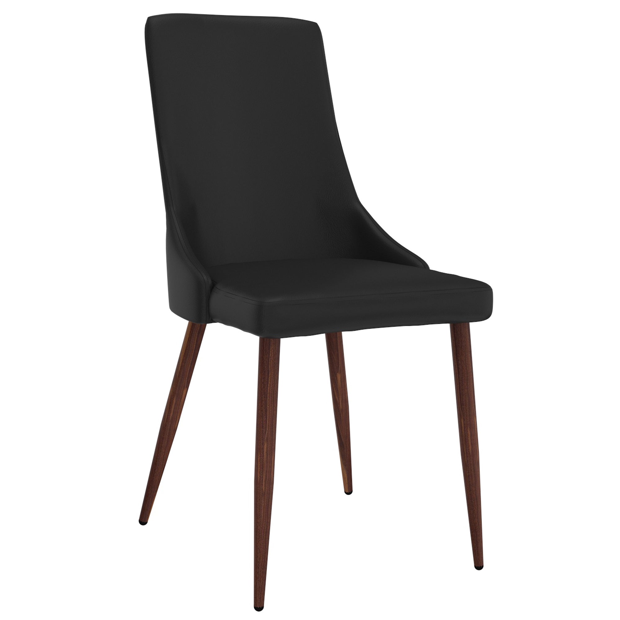 Cora Faux Leather Dining Chair, Set of 2 in Black and Walnut