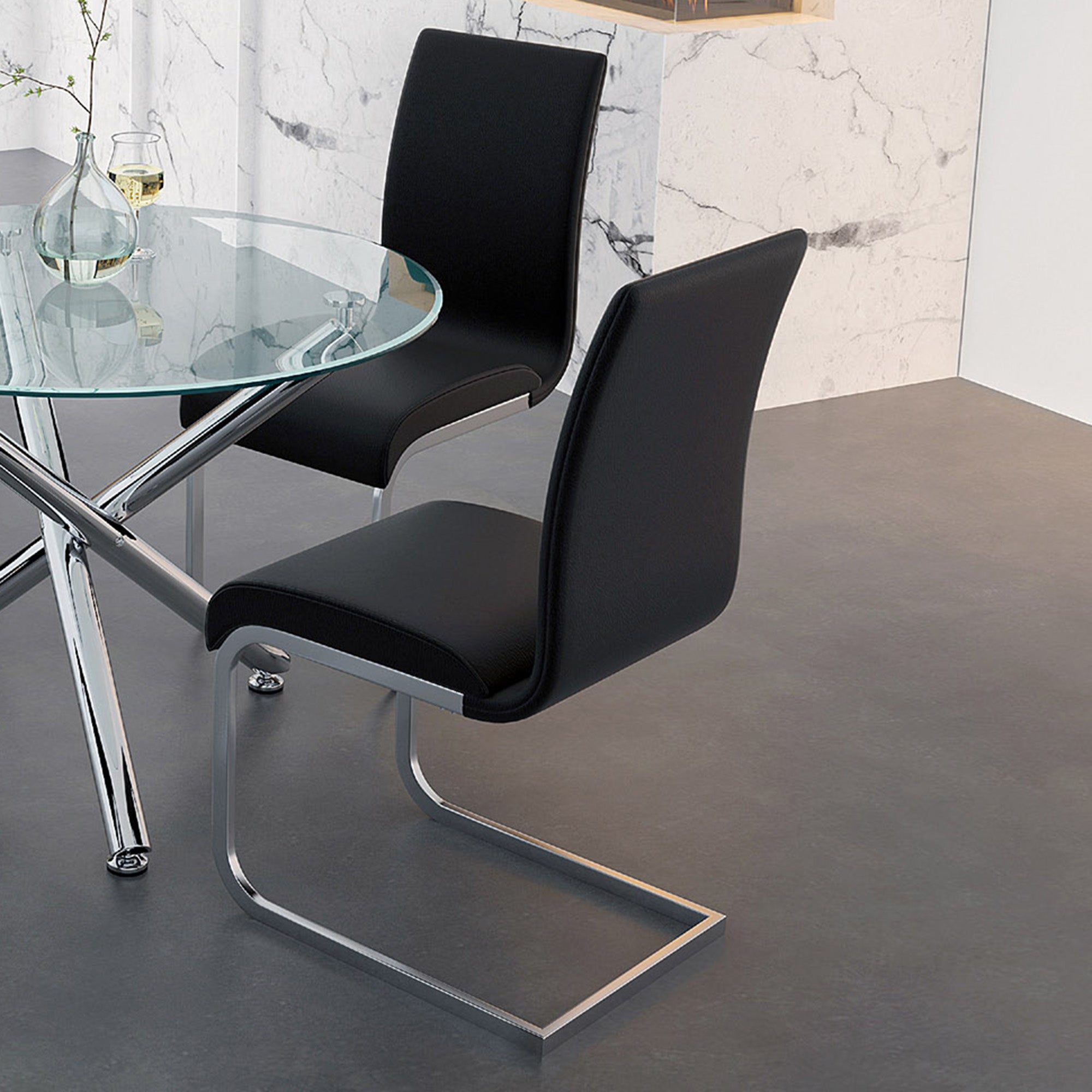 Maxim Dining Chair, Set of 2 in Black and Chrome