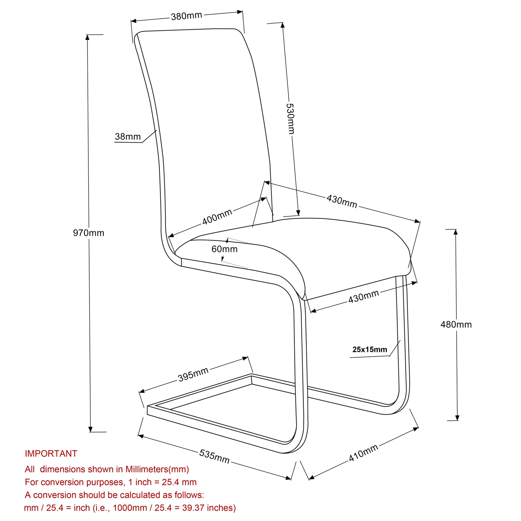 Maxim Dining Chair, Set of 2 in Black and Chrome